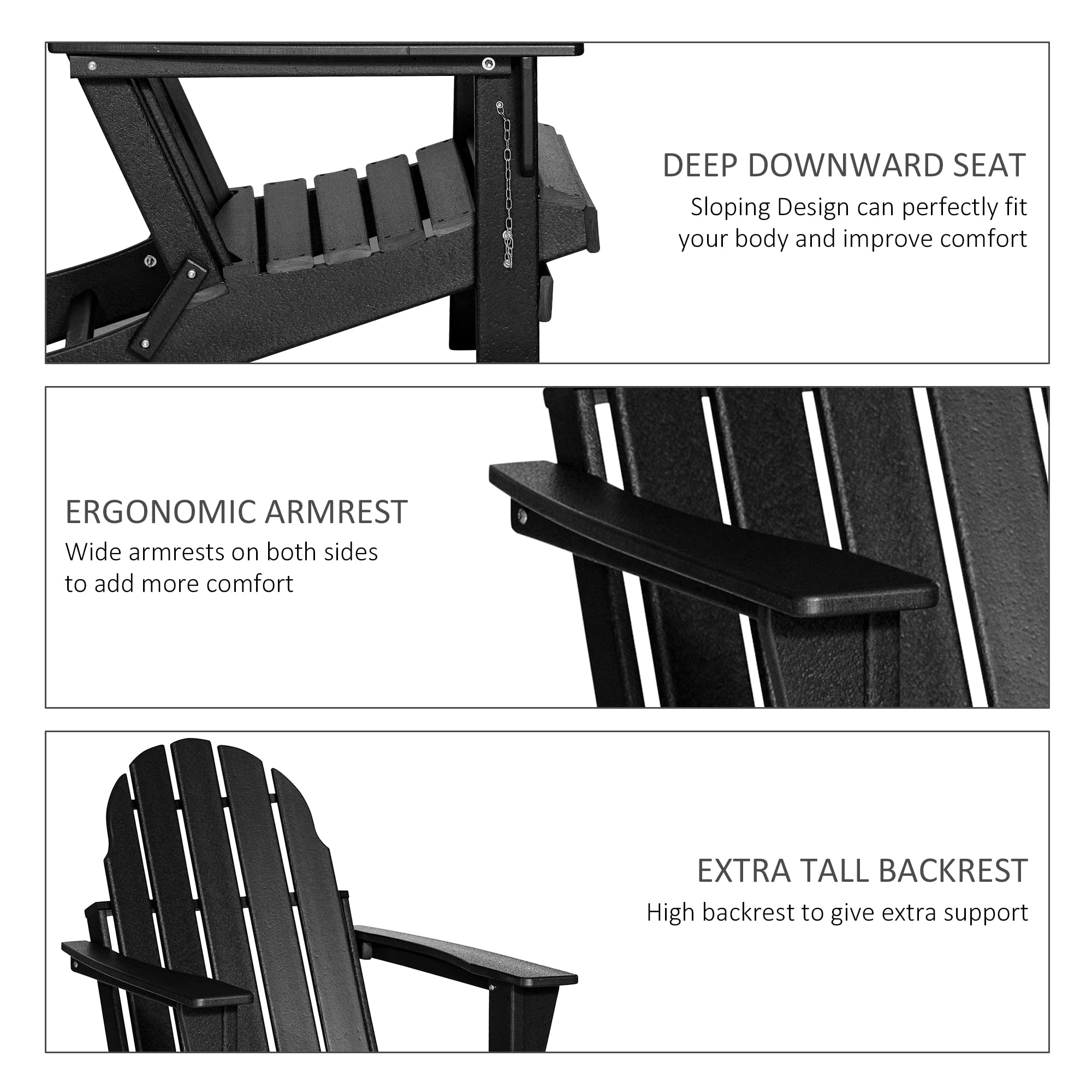 Outsunny Folding Adirondack Chair - Weather-Resistant HDPE Outdoor Fire Pit Chair for Patio, Garden, Backyard, Lawn - Perfect for Camping, Picnics & Relaxing in Black