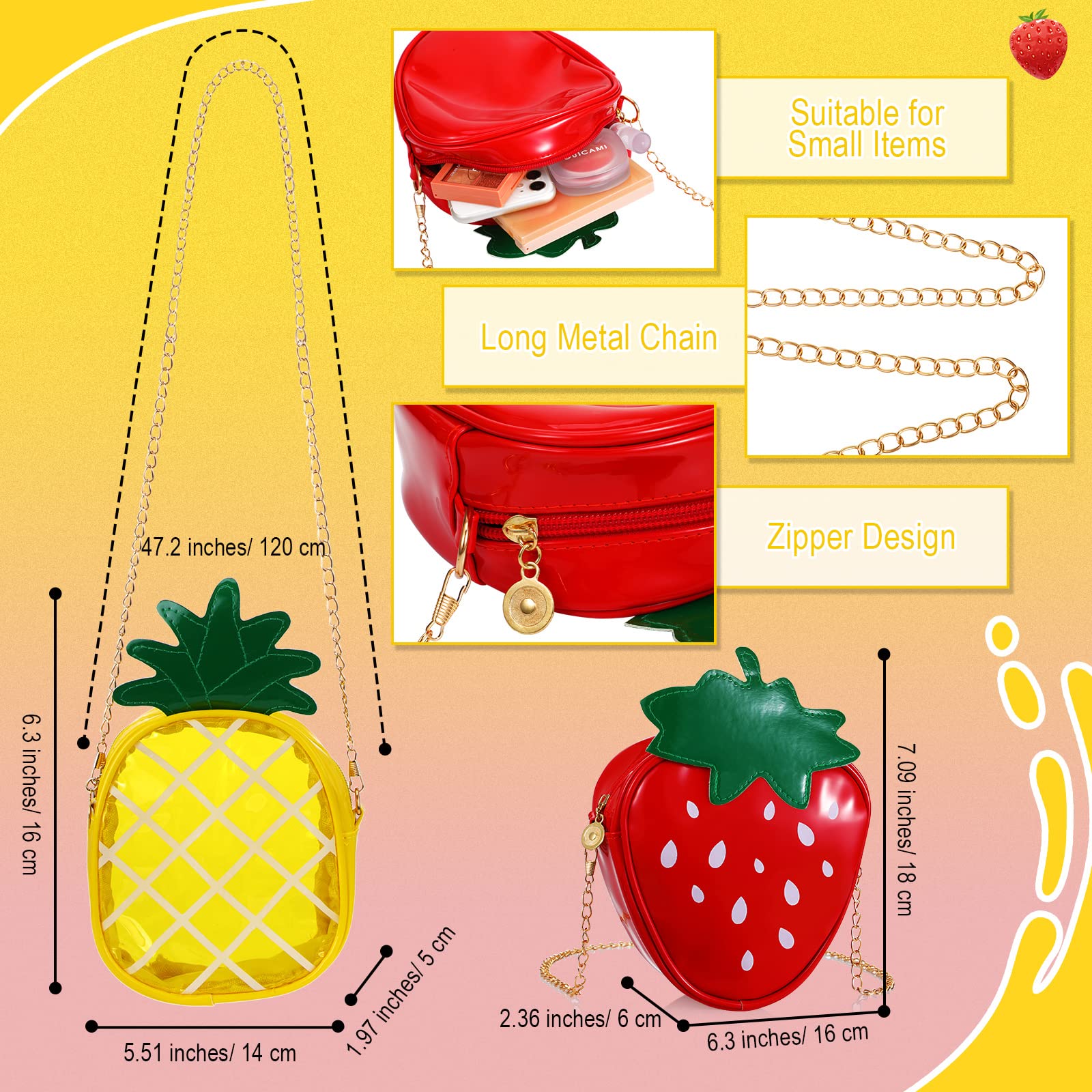 Set of 4 Cute Fruit-Shaped Shoulder Bags - Avocado, Orange, Lemon & Watermelon Crossbody Purse for Women | Novelty Mini Wallet & Fashion Accessory | Perfect for Beach, Shopping, Travel & Everyday Use