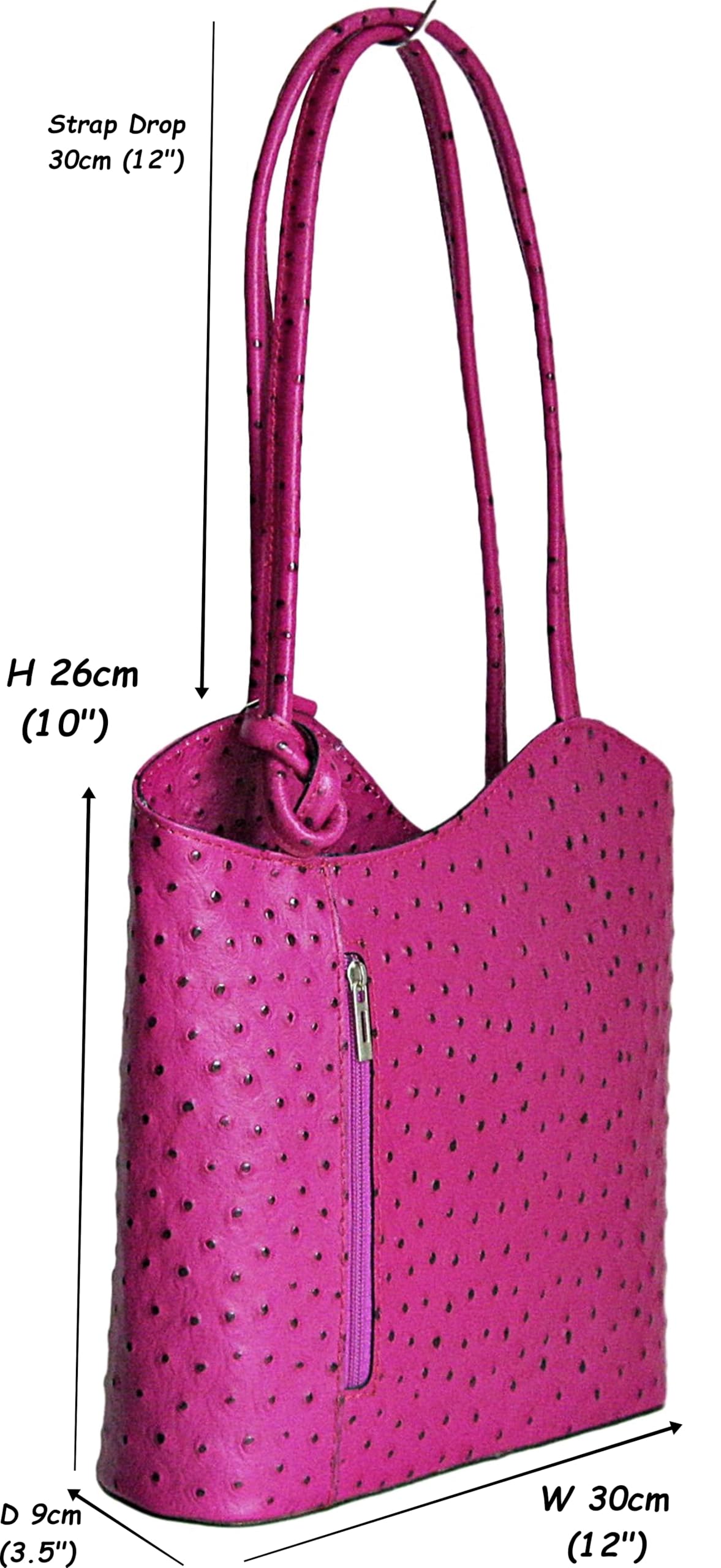 Handbag Bliss Women's Italian Leather Ostrich Print Convertible Shoulder Bag Backpack - Medium Size Luxury Purse for Work, Travel & Everyday Use