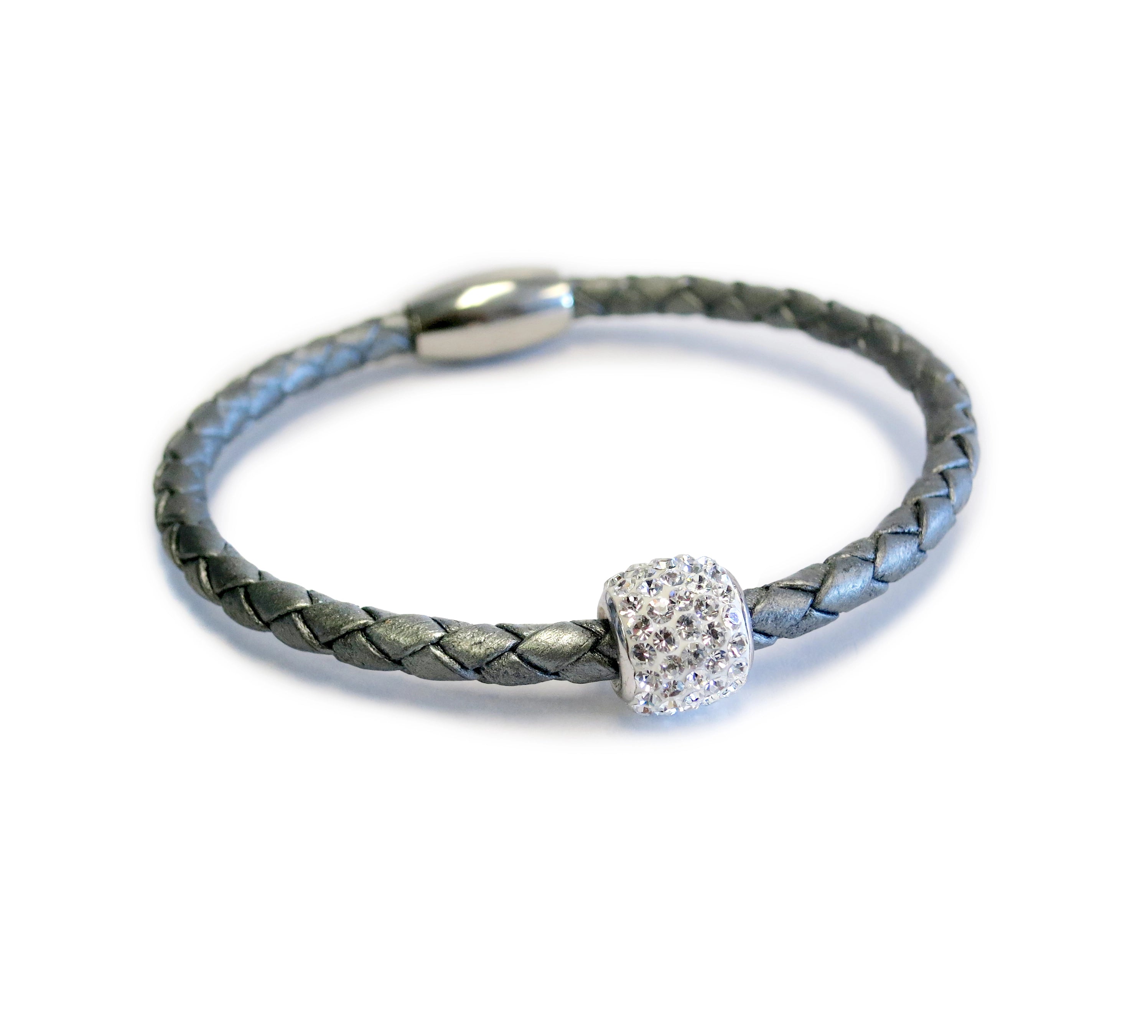 Liza Schwartz Single Silver Bedazzle Leather Bracelet for Women - Elegant Adjustable Wristband for Parties, Gifts & Everyday Wear