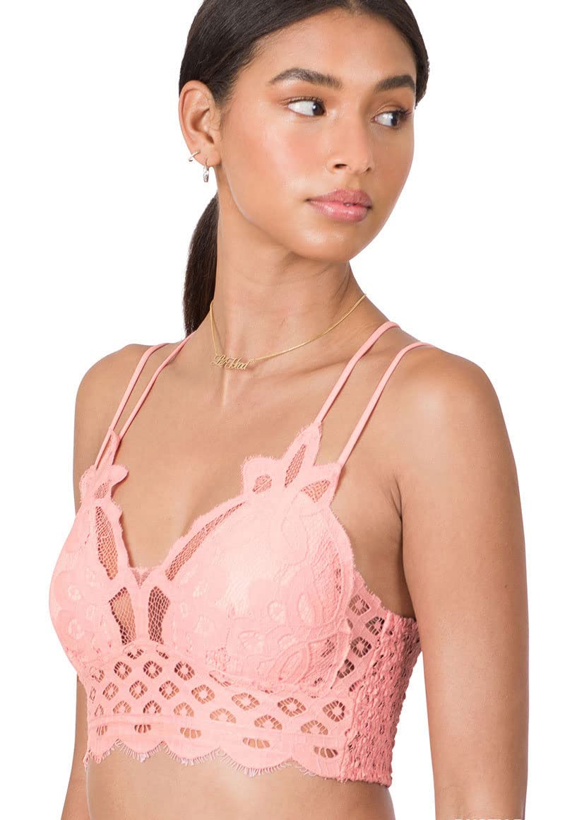 NioBe Women's Cross Strap Crochet Lace Bralette Bra - Padded Underwire Push Up Top for Casual Wear & Summer Outfits