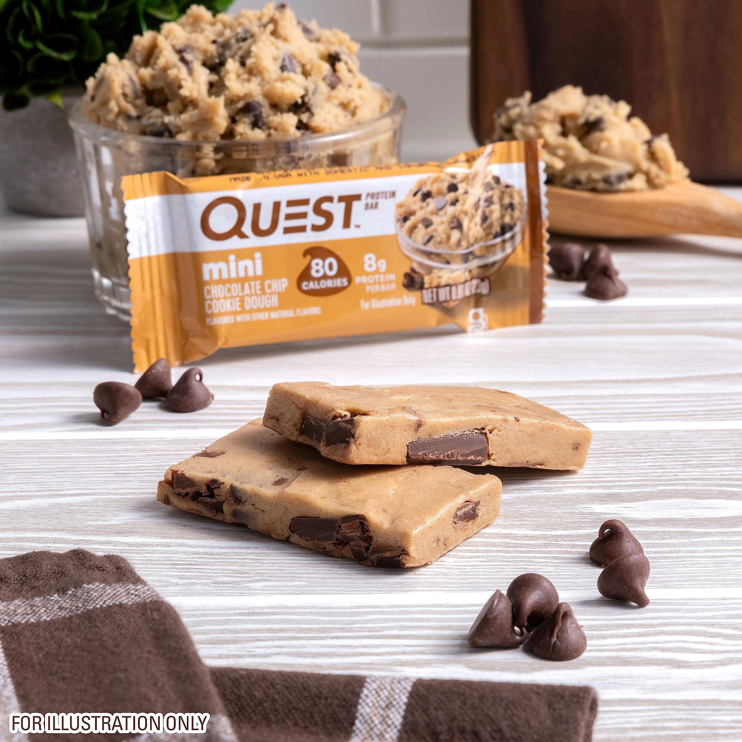 Quest Nutrition Mini Chocolate Chip Cookie Dough Protein Bars - 8g Protein, 1g Sugar, 2g Net Carbs, Gluten Free, Keto Friendly, 14 Count - Perfect for Post-Workout Recovery & Healthy Snacking