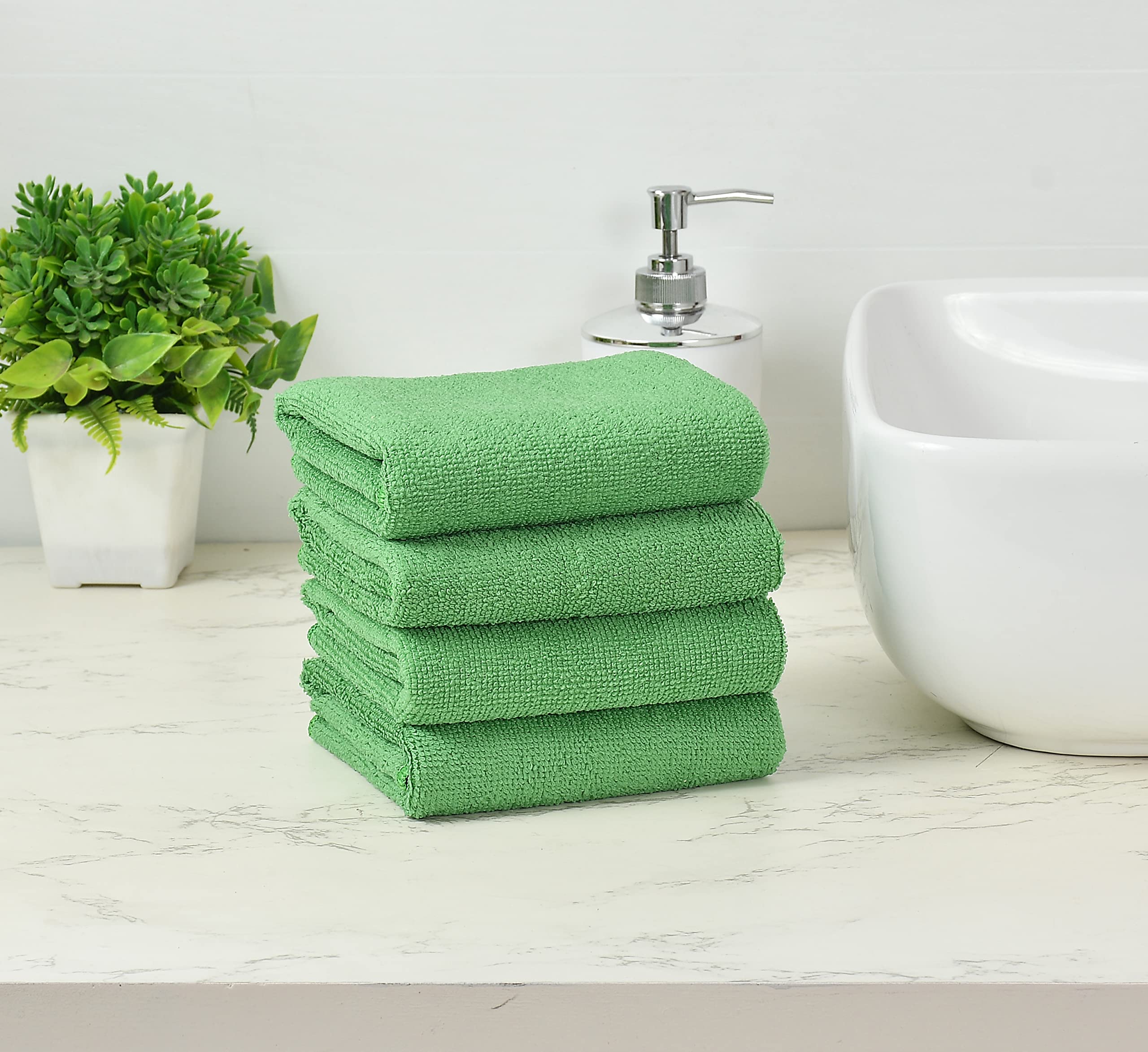 Megakleen Premium Microfiber Cleaning Cloths - Extra Thick, Super Absorbent, Lint-Free for Cars, Home & Kitchen (4-Pack, 16x16 Inches, Green) | Perfect for Car Detailing, Dusting Furniture & Household Cleaning