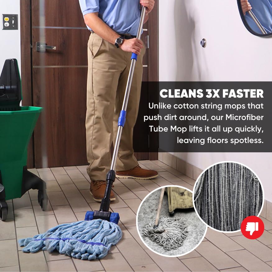 Bulk Commercial Mop Head Replacement (24 Pack) - Heavy Duty Microfiber Tube Mop Refills for Hardwood, Tile & Vinyl Floors | 14oz Machine Washable Industrial Wet Mops | Perfect for Schools, Hospitals & Office Cleaning