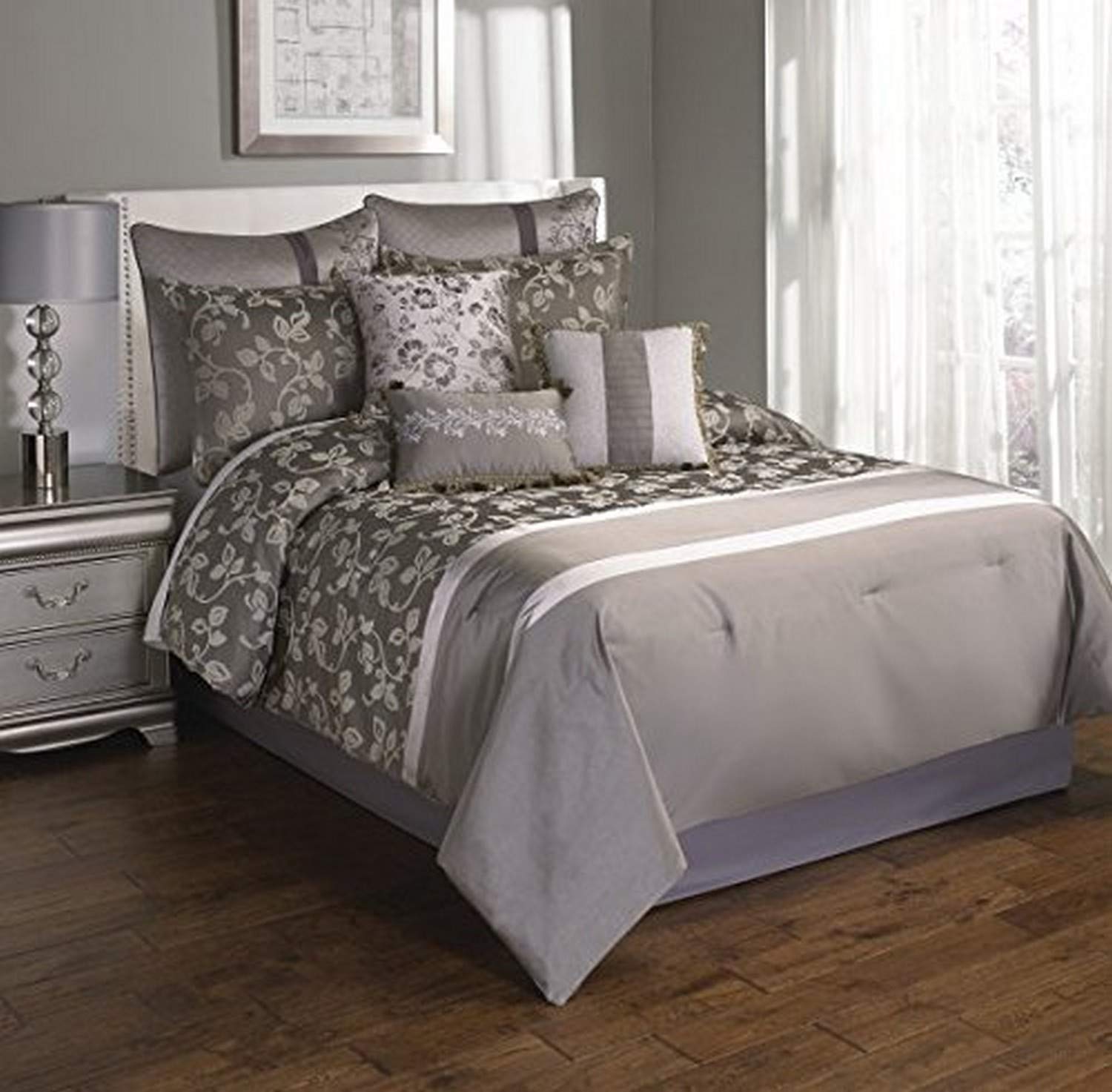 Riverbrook Home Sterling Collection 10-Piece King Comforter Set in Platinum - Luxury Bedding for Master Bedroom & Guest Room, Soft & Breathable All-Season Duvet Cover Set