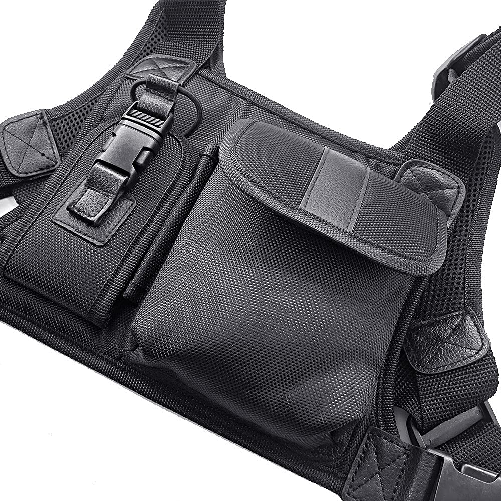 Universal Hands-Free Vest Rig Chest Harness Bag Holster for Baofeng UV-5R, BF-F8HP, UV-82, TYT, Motorola, Kenwood Two-Way Radios & Walkie Talkies (Black, Small) - Perfect for Outdoor Adventures, Hiking, Construction & Emergency Communication