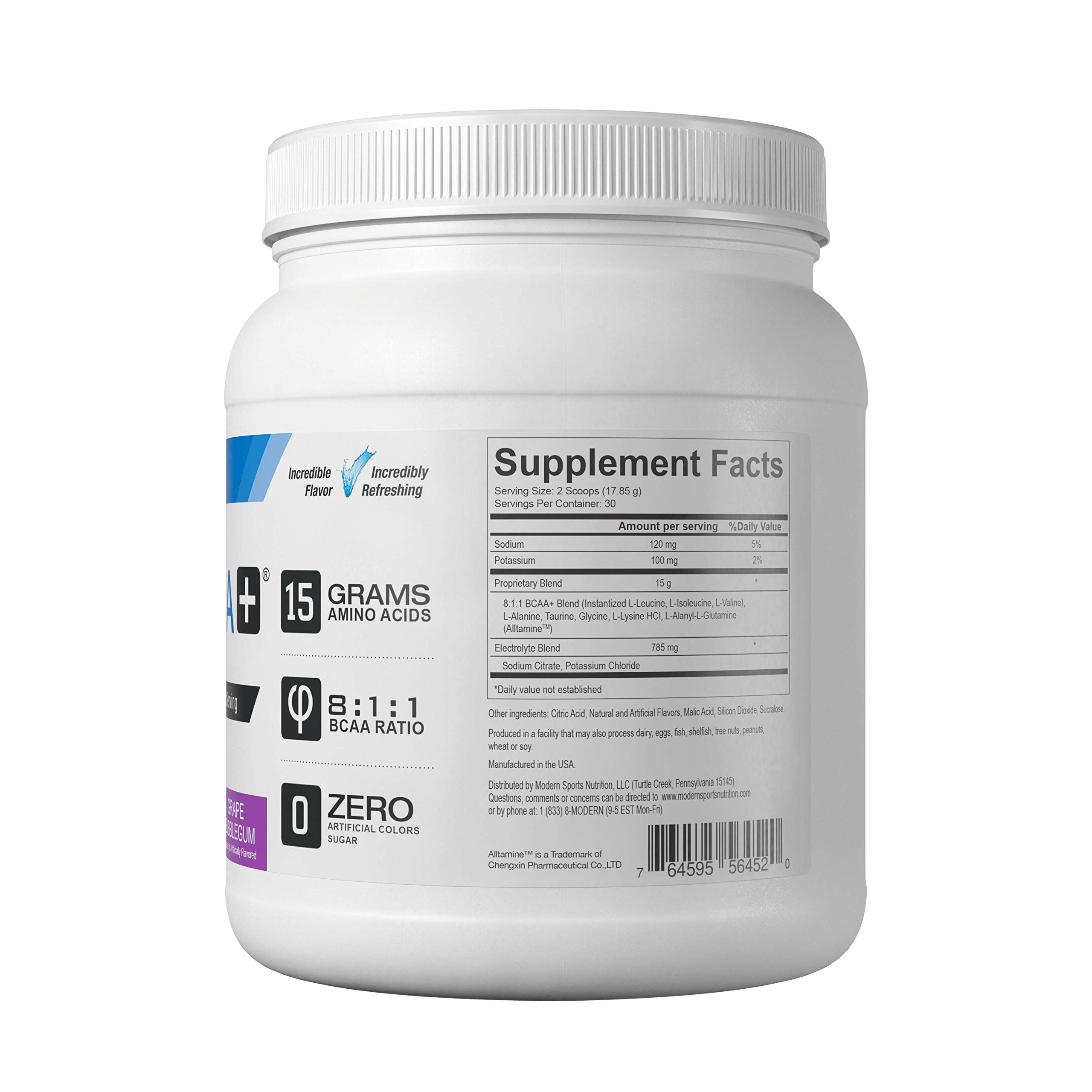 Branched Chain Amino Acid Powder | Sugar-Free Post-Workout Recovery Drink with 15g BCAAs & 8:1:1 Ratio for Men & Women | 30 Servings Grape Flavor | Ideal for Muscle Recovery, Hydration & Fitness Goals