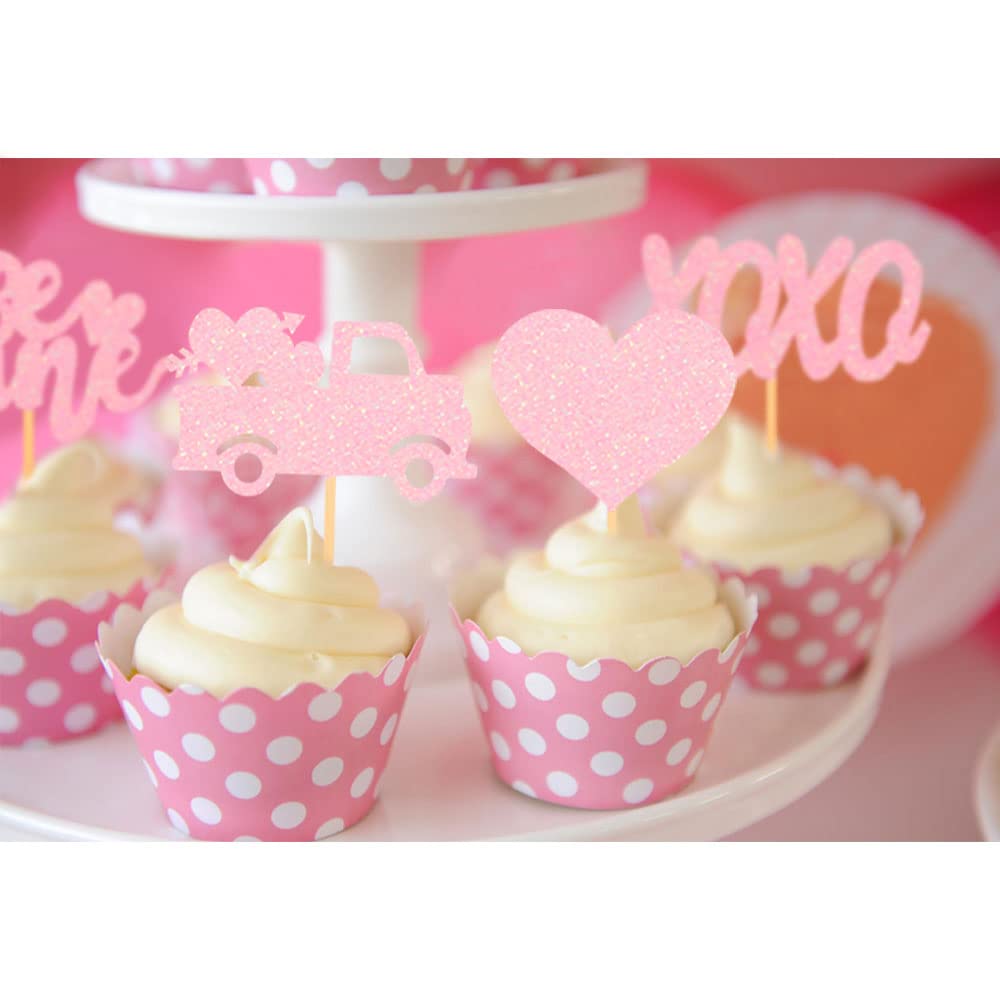 Valentine's Day Cupcake Toppers 24pcs - Heart Wedding Cake Decor for Engagement & Bridal Shower Party