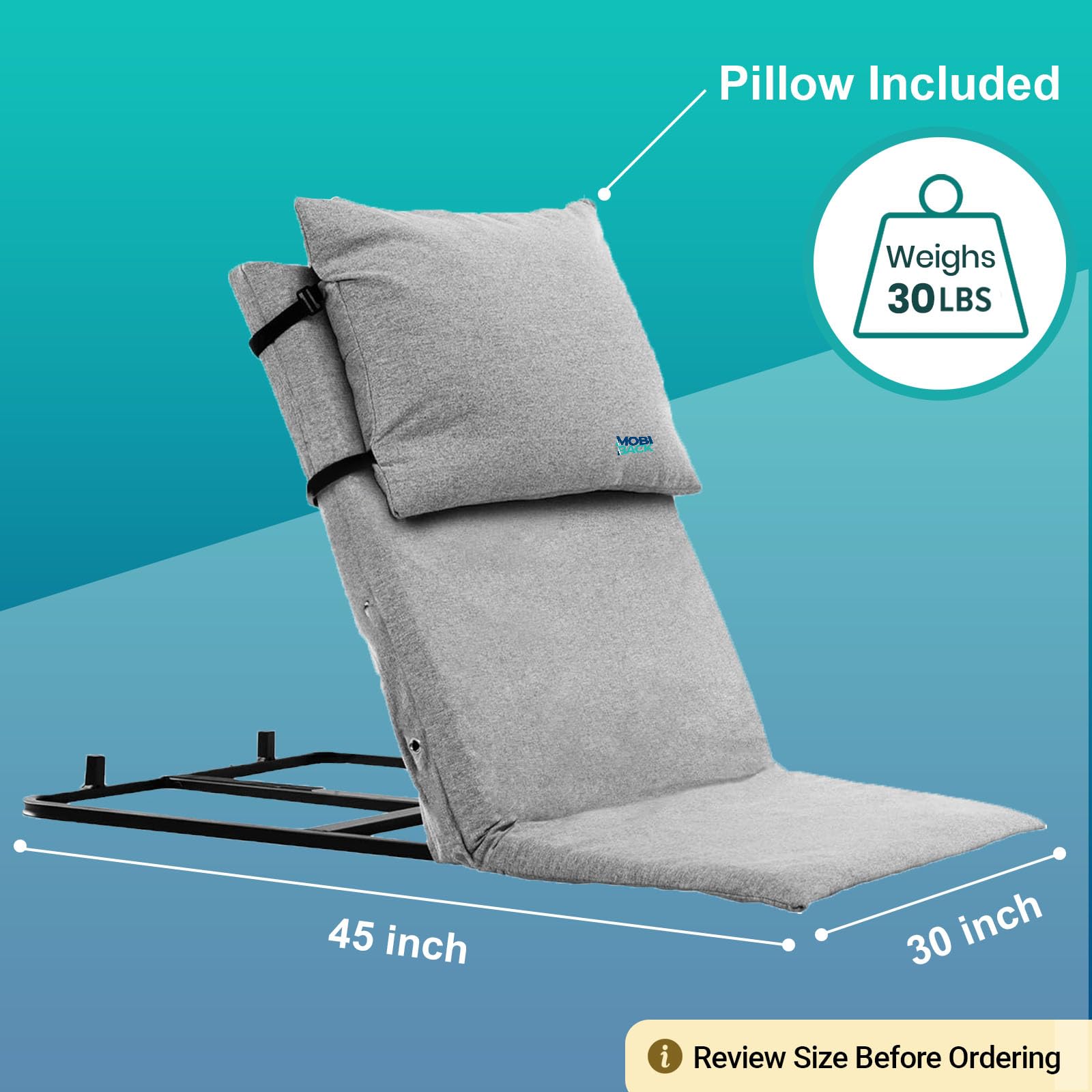 Mobi-Back Gen 2 Electric Adjustable Bed Backrest - Medical Grade Lifting Pillow with Pump System for Elderly & Pregnancy Support - Perfect for Sit-Up Assistance, Reading in Bed & Post-Surgery Recovery