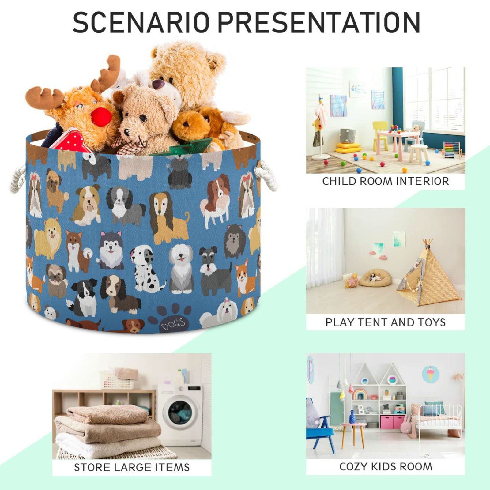 Large Collapsible Fabric Toy Storage Basket - Cute Puppy Design Organizer Bin for Kids Nursery, Playroom & Dog Toys | Perfect for Home, Balcony & Outdoor Use