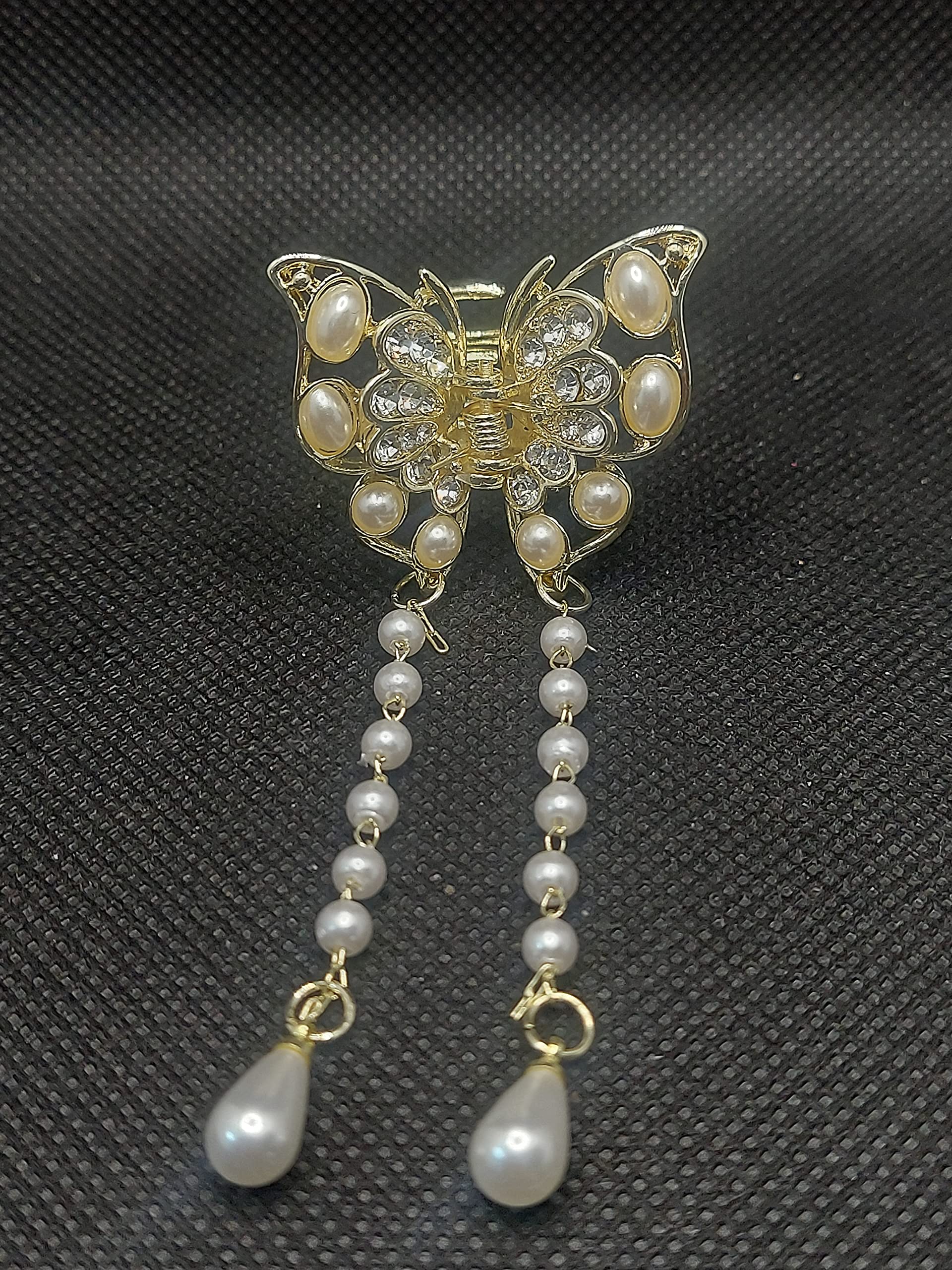 Butterfly Hair Claw Clip with Pearl Tassel - Small Hair Clutch for Women | Elegant Hair Accessories for Parties, Weddings & Everyday Style