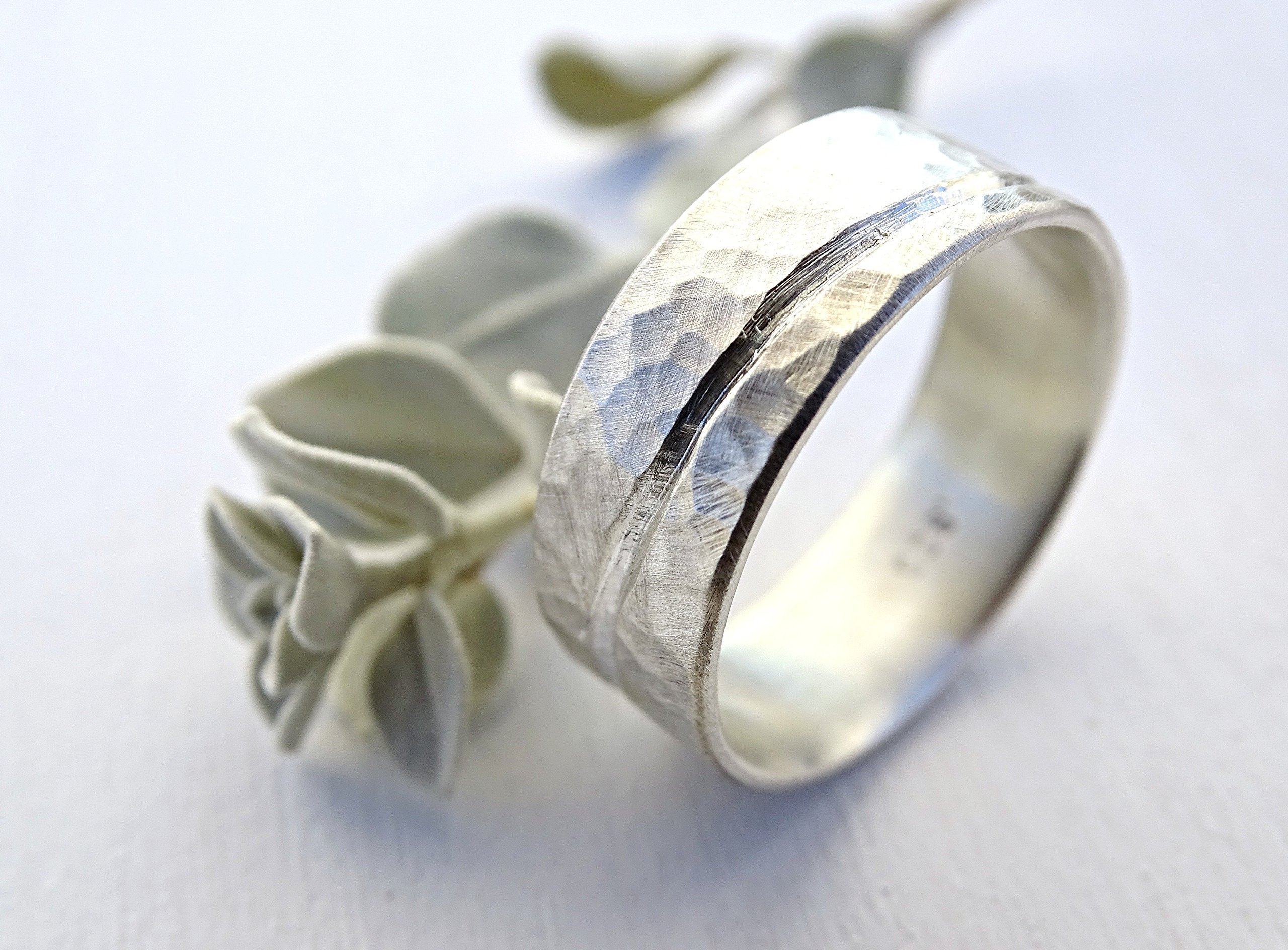 Rustic Wave Silver Ring for Men - Ocean Inspired Hammered Wedding Band - Unique Wide Mens Ring for Beach Weddings & Everyday Wear