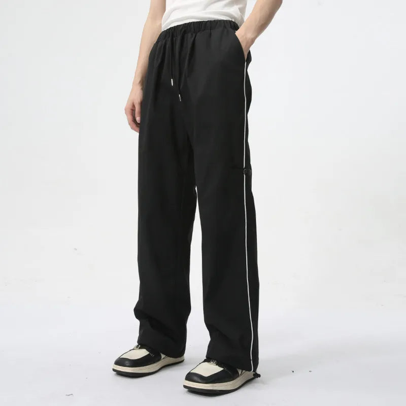 **American Style Loose Fit Men's Sports Pants - Casual Lace-Up Wide Leg Trousers with Side Stripes - Breathable Summer Joggers for Gym, Running & Lounge Wear**
