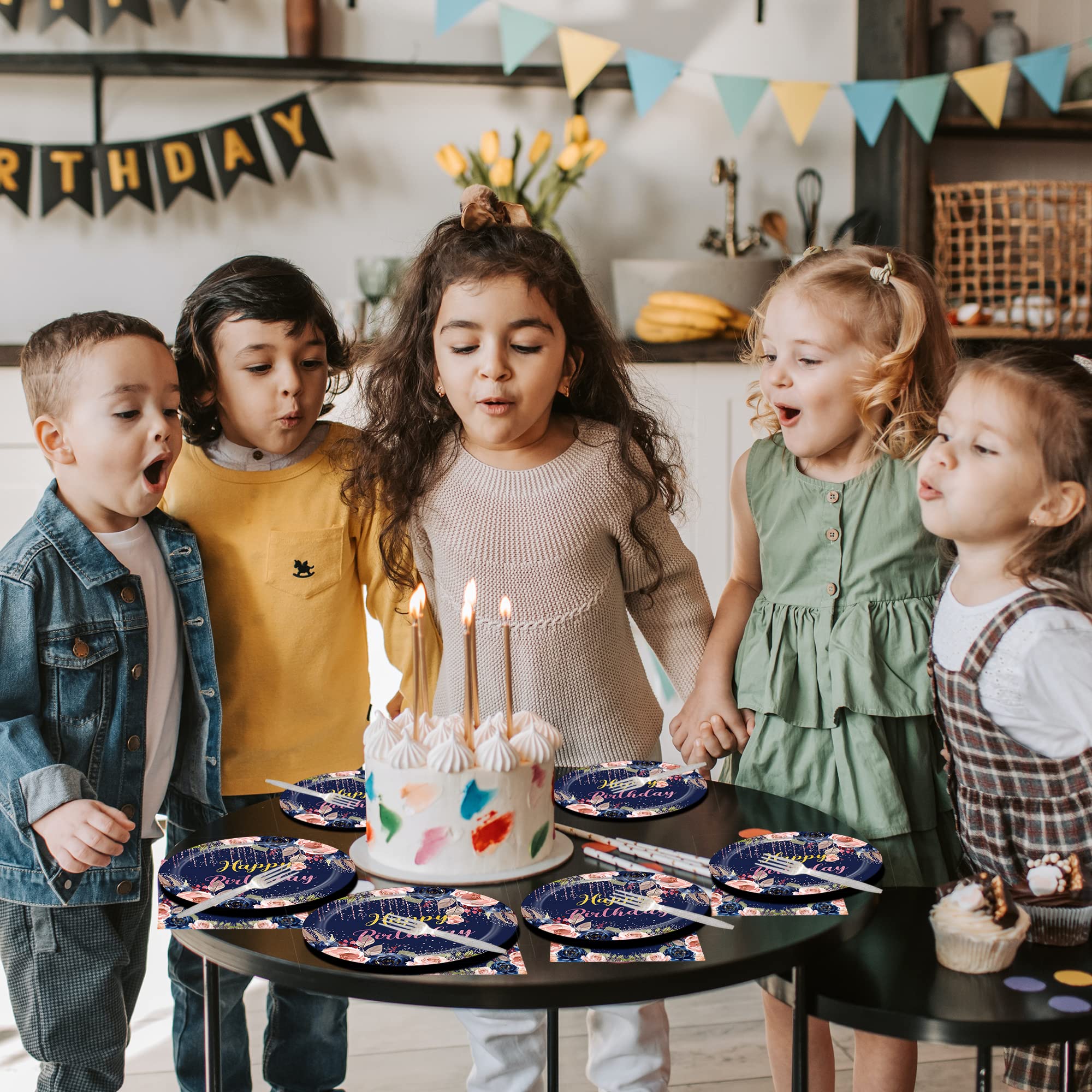100 Pcs Pastel Birthday Party Supplies Set - Disposable Paper Plates, Napkins & Forks for 25 Guests - Happy Birthday Decorations & Tableware - Perfect for Baby Showers, Kids Parties & Celebrations