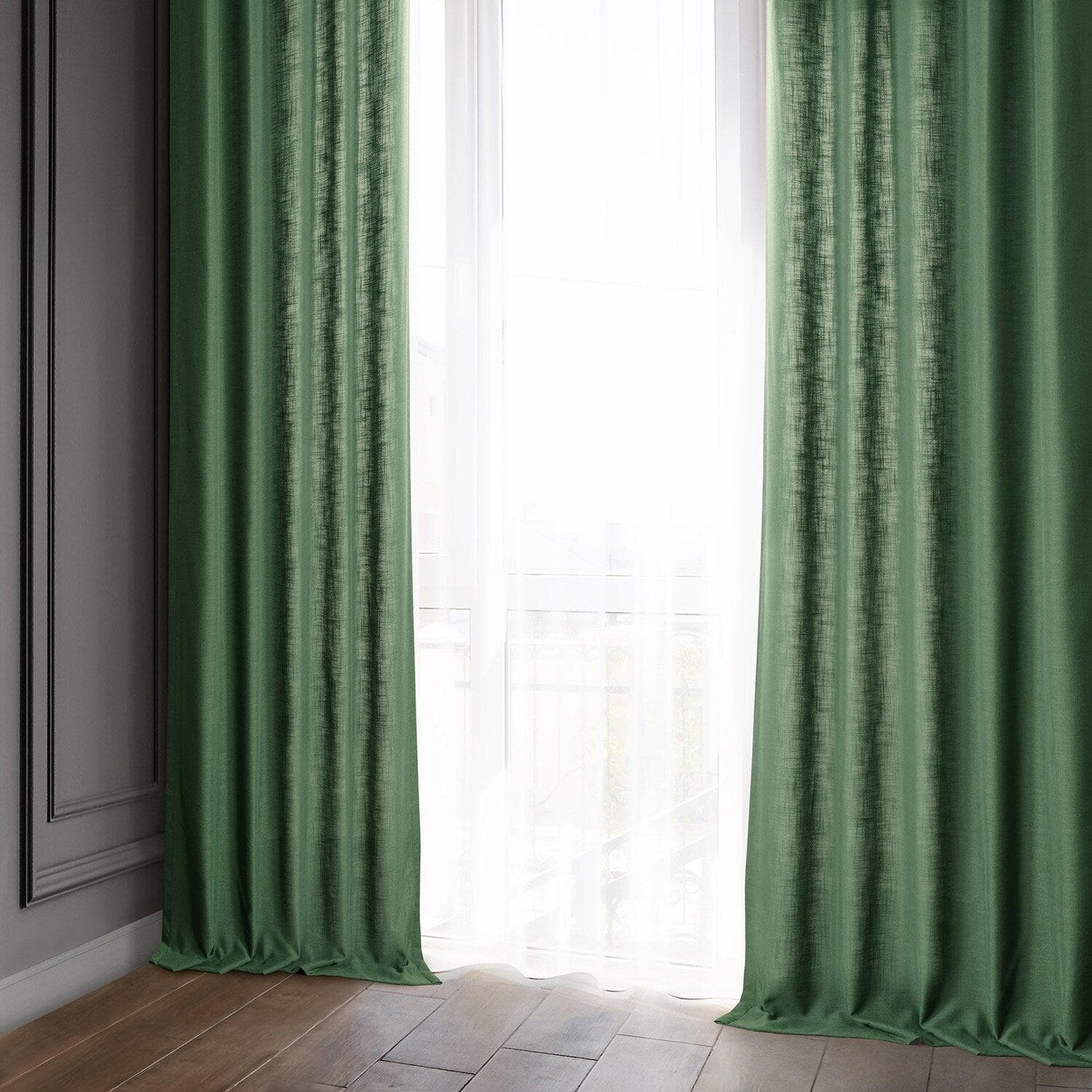 Green Classic Faux Linen Curtains - Elegant Window Treatments for Living Room, Bedroom & Home Decor