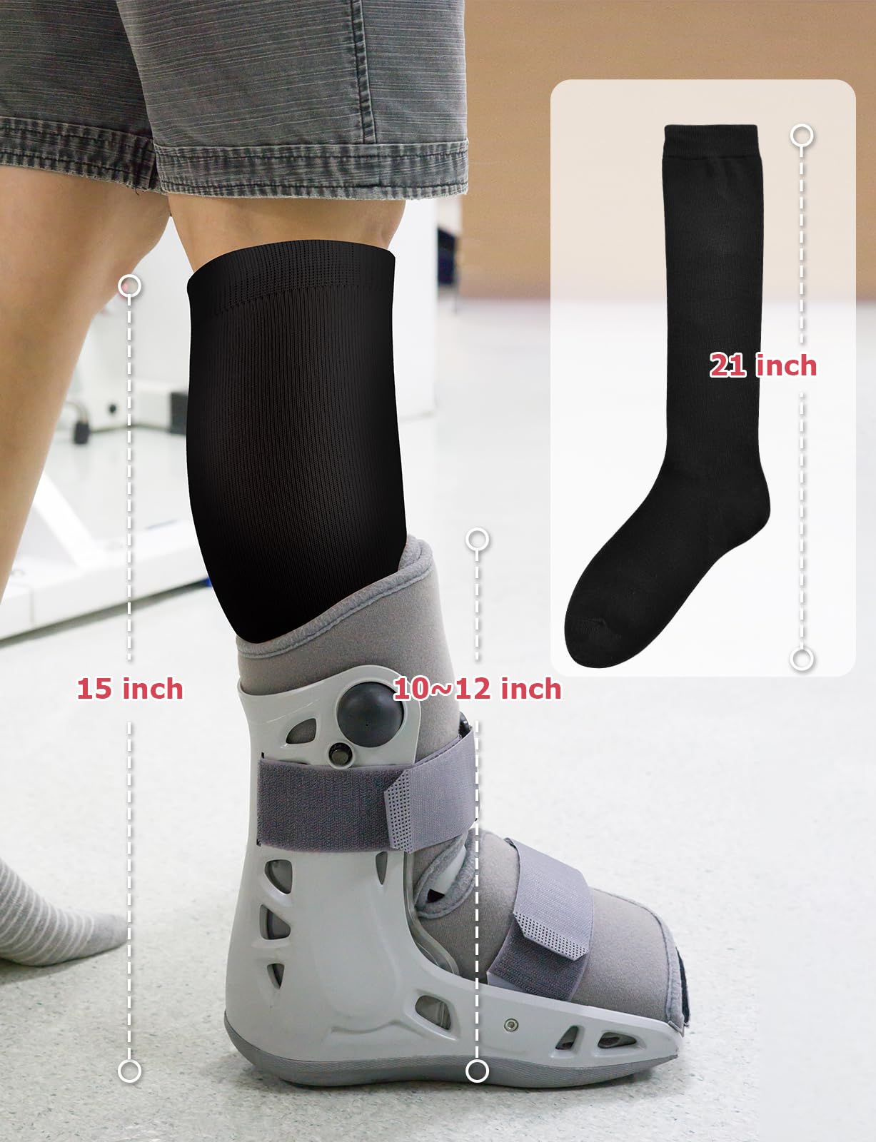 Orthopedic Walking Boot Socks - 2 Pairs Breathable Liner Socks for Medical & Fracture Boots - Comfortable Support Socks for Men & Women (Black & White) - Ideal for Post-Surgery Recovery & Daily Mobility