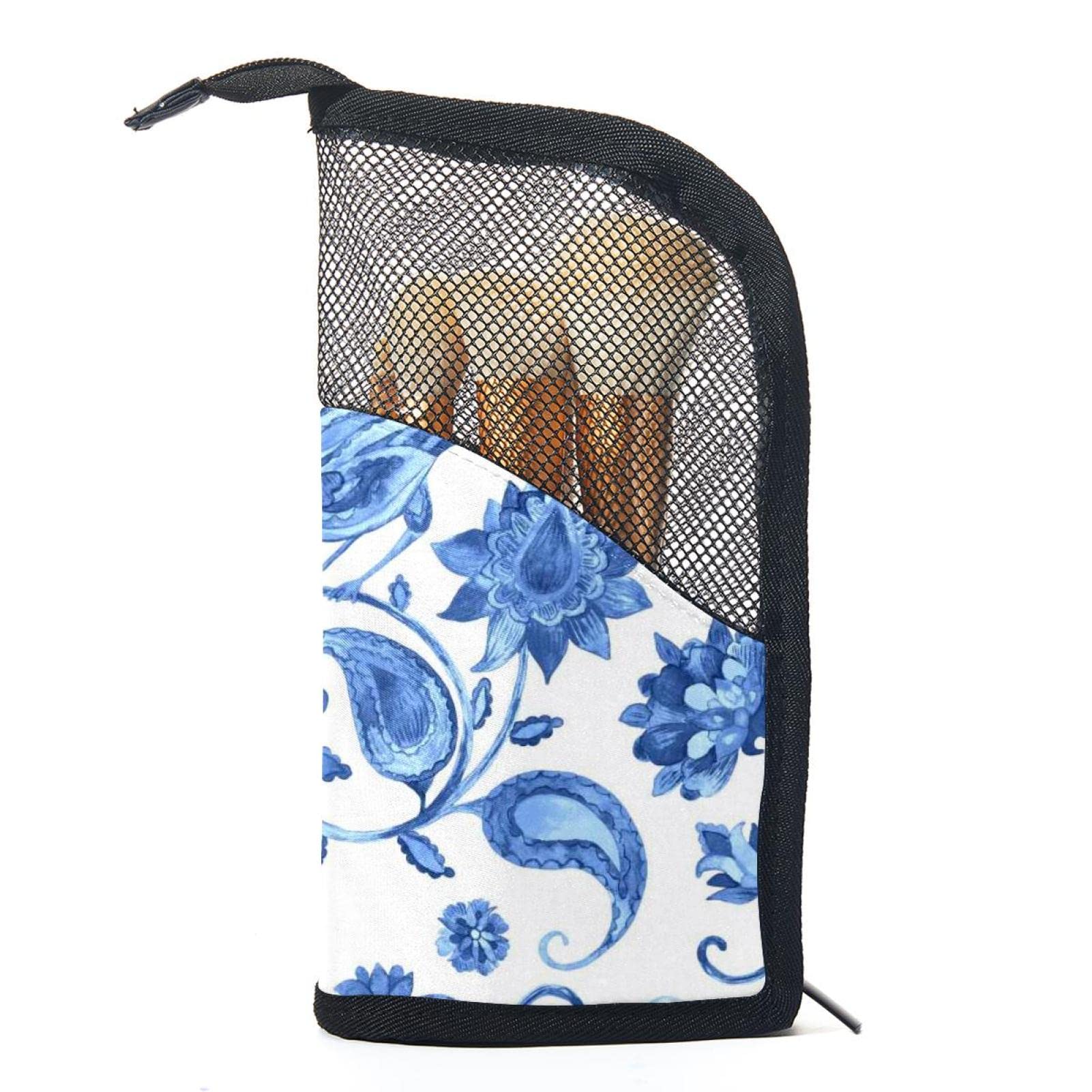 12 Pockets Makeup Brush Organizer Bag with Paisley Floral Design - Portable Travel Cosmetic Brush Holder Case for Professional Makeup Artists & Beauty Lovers - Perfect for Home Storage, Travel & Salon Use