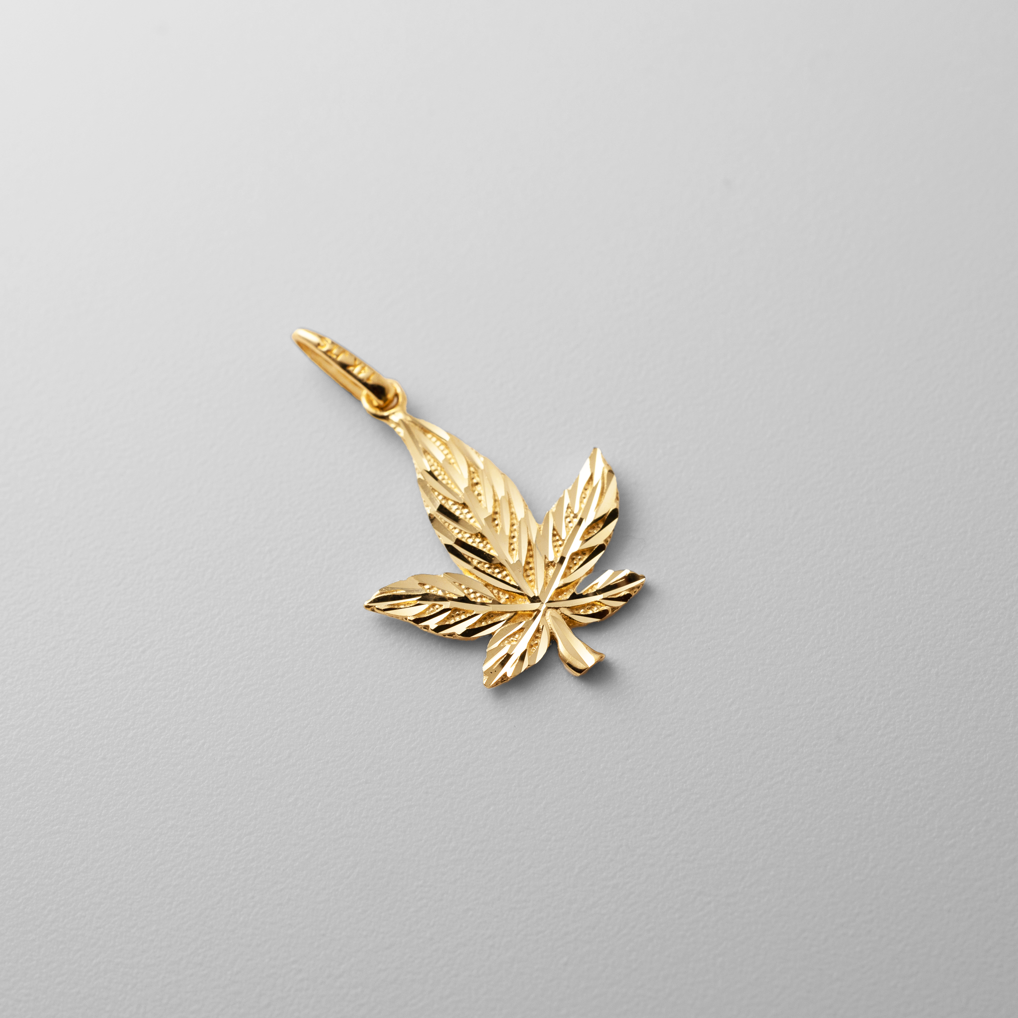 14K Gold Diamond Cut Cannabis Leaf Pendant Necklace - Model C4645 | Elegant Jewelry for 420 Festivals, Stoner Gifts & Boho Fashion Accessories