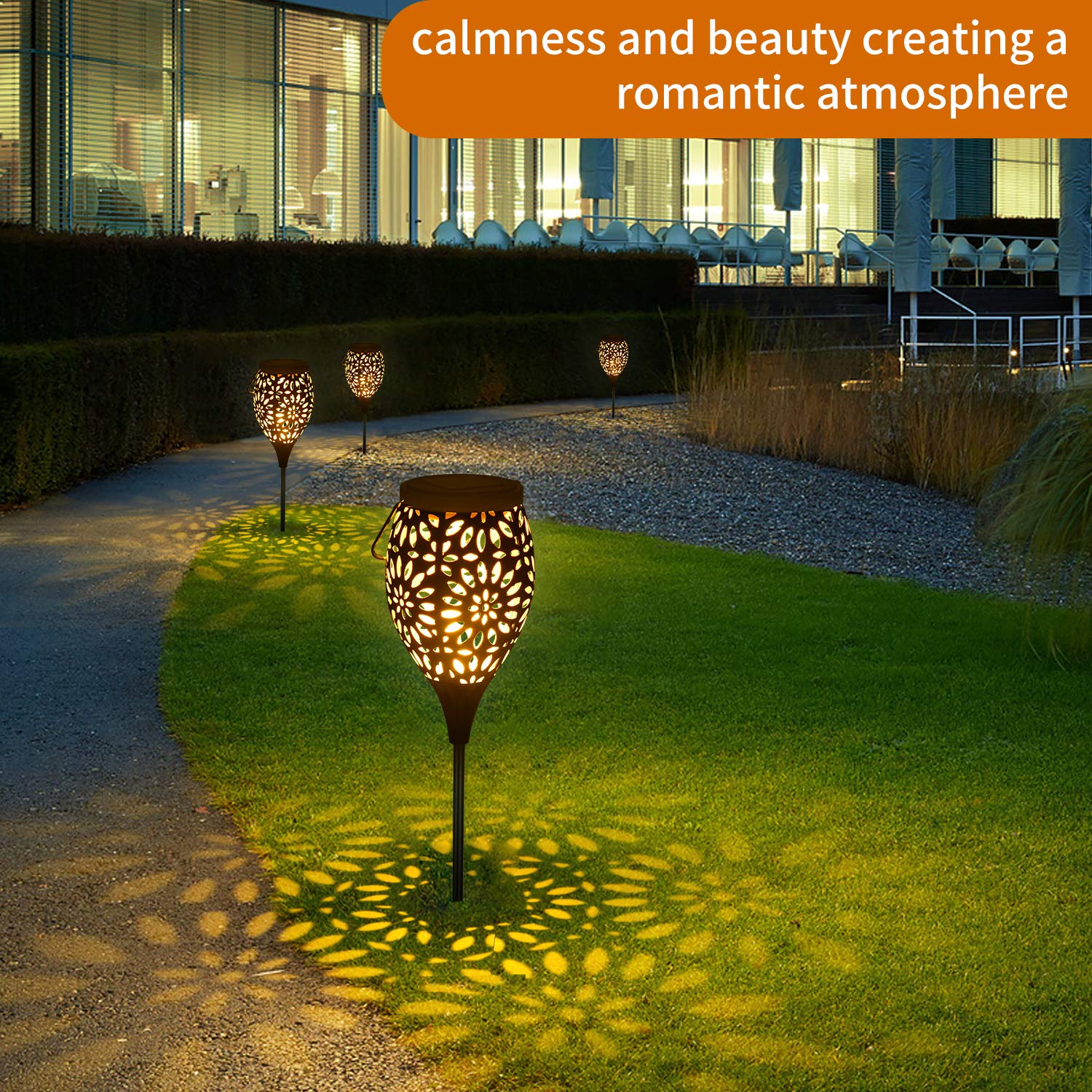 Solar Powered Outdoor Stake Lights & Hanging Lanterns 2-in-1 - Waterproof LED Garden Landscape Lighting for Pathways, Walkways, Yards, Lawns & Patios - Decorative Metal Torch Lights (2 Pack) - Perfect for Evening BBQs, Pool Parties & Backyard Decor