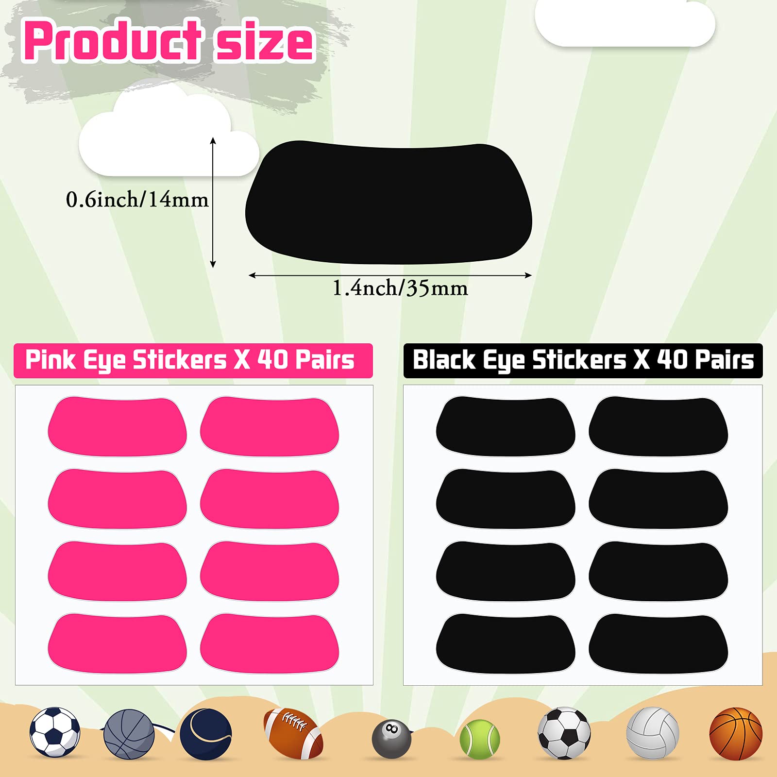 160-Piece Sports Eye Stickers for Kids - Football, Softball, Baseball Face Decals - Lacrosse Fan Eye Strips with 2 Pencils - Perfect for Game Day, Sports Parties & Team Spirit Events