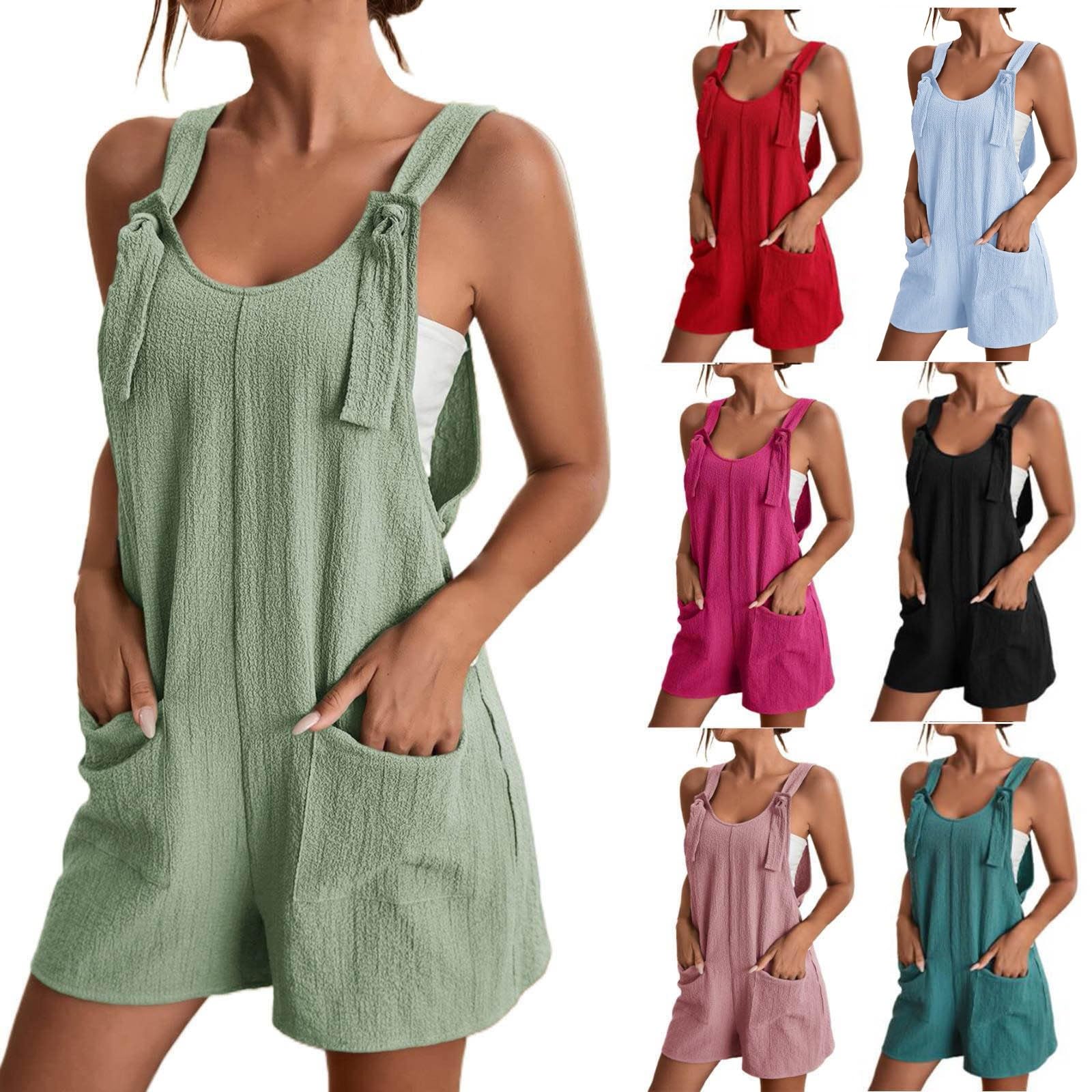 Women's Casual Rompers with Pockets - Sleeveless Loose Jumpsuit for Summer Outings