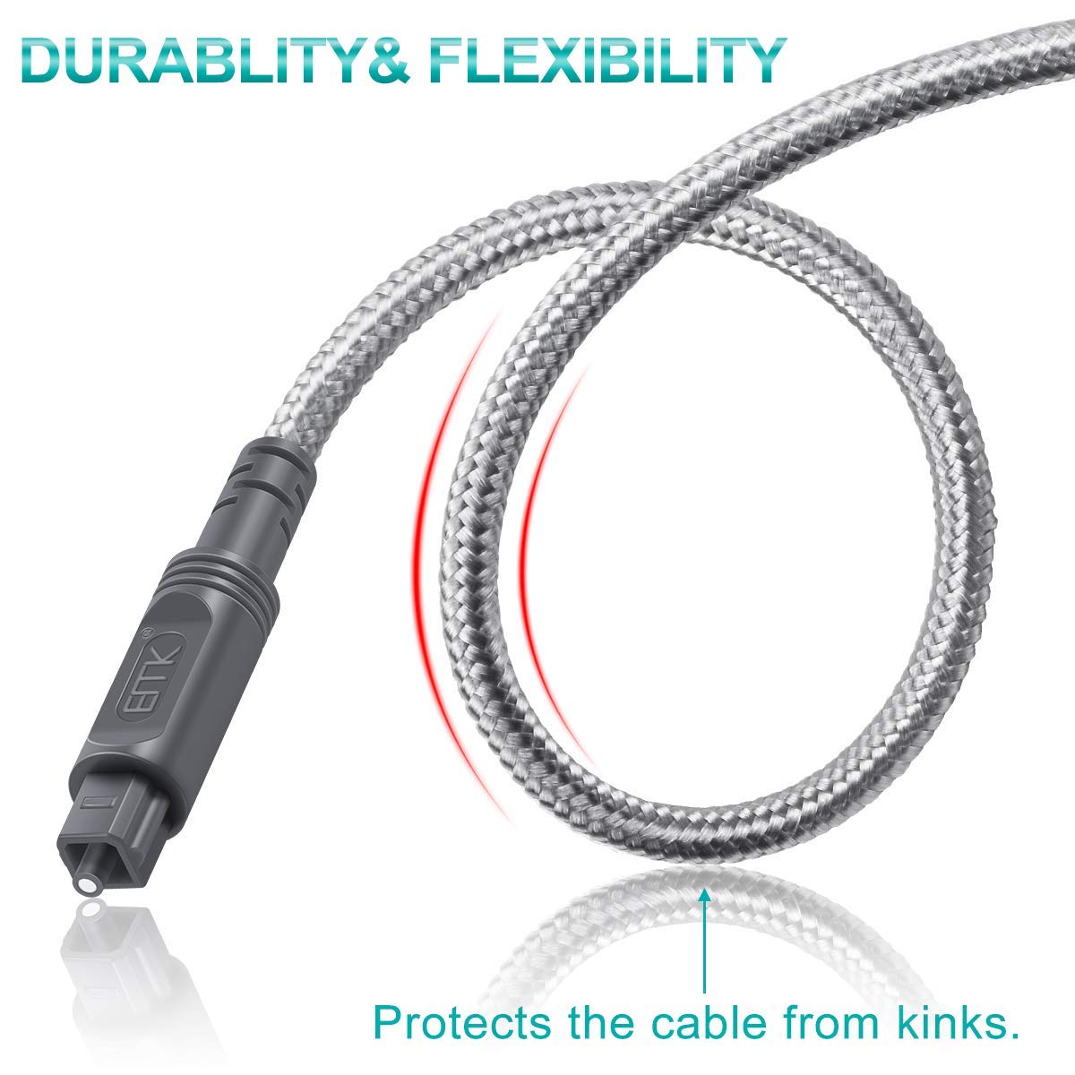 Premium EMK Toslink Optical Digital Audio Cable - 8M High-Speed Fiber Optic Cord with Cotton Braided Sleeve for Home Theater, Soundbar, TV, PS4, Xbox | Durable & Flexible for Crystal Clear Audio Transmission | Perfect for Gaming, Movie Nights & Hi-Fi Systems