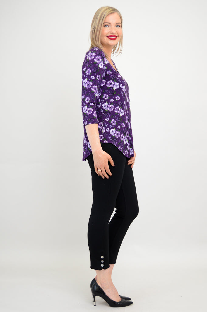 Jackie 3/4 Sleeve Bamboo Top with Hibiscus Print - Women's Comfortable & Breathable Shirt for Yoga, Beach & Summer Outfits
