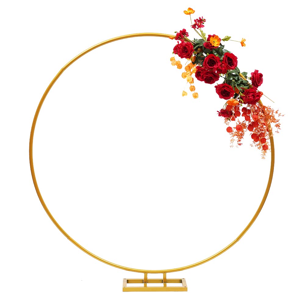 Fichiouy Metal Circle Wedding Arch - Gold/Silver Decorative Frame for Garden, Mall, and Events - 2M Tall Flower Plant Display Backdrop - Perfect for Weddings, Parties, and Photo Shoots