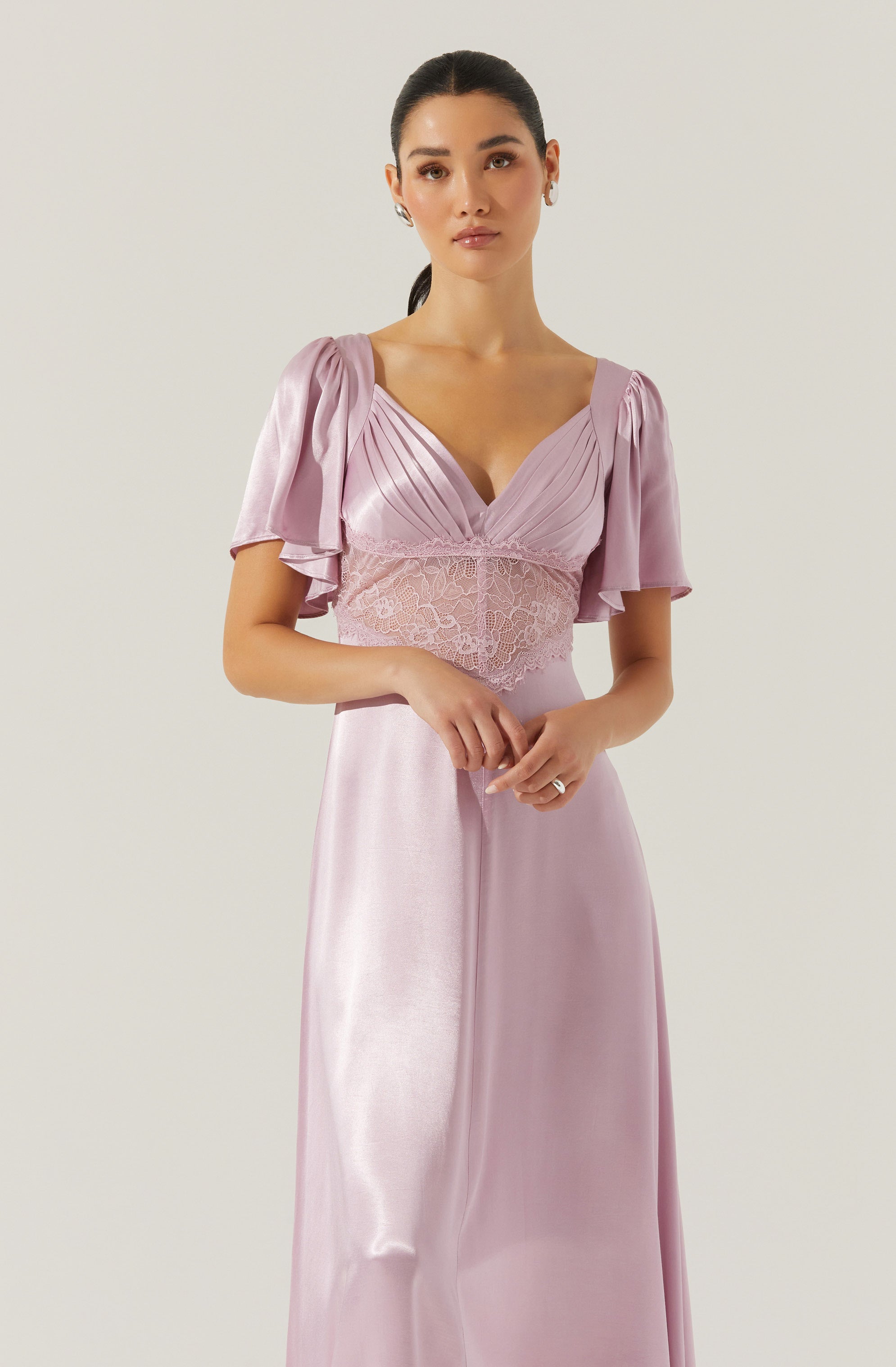 Elegant Aurelia Satin V-Neck Midi Dress for Women - Formal Evening Gown & Wedding Guest Dress - Perfect for Parties, Cocktail Events & Special Occasions