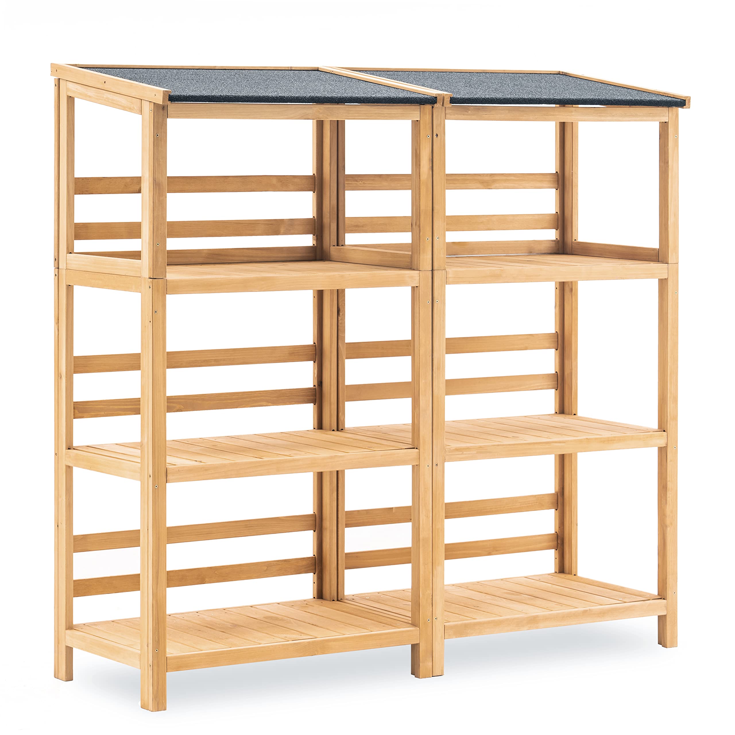 MCombo 3-Tier Large Capacity Outdoor Storage Shelves with Waterproof Roof - Heavy Duty Wooden Plant Stand for Garden, Patio, Balcony & Deck - Perfect for Organizing Tools, Pots & Gardening Supplies (1666)
