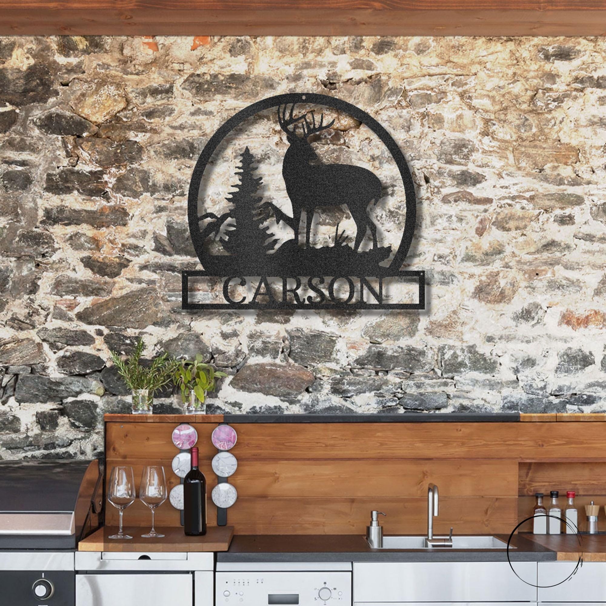 Custom Deer Buck Mountain Scene Metal Wall Art Sign - Personalized Name Engraved - 30
