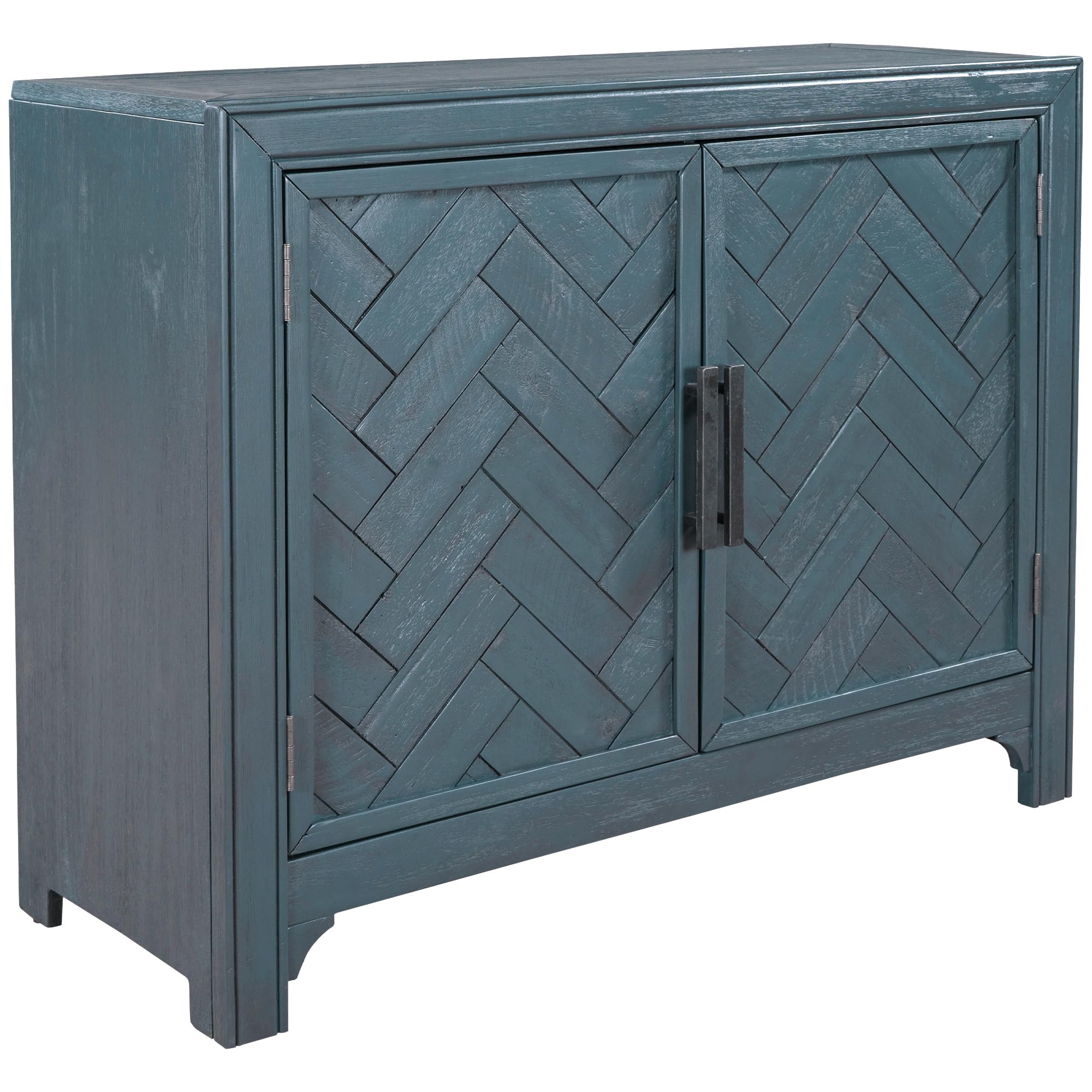 P PURLOVE Wooden Storage Cabinet with Unique Design Doors - Adjustable Shelves, Space Saving Buffet Sideboard for Living Room, Study Room, Bedroom & Office - Antique Blue Home Organization Furniture for Small Spaces