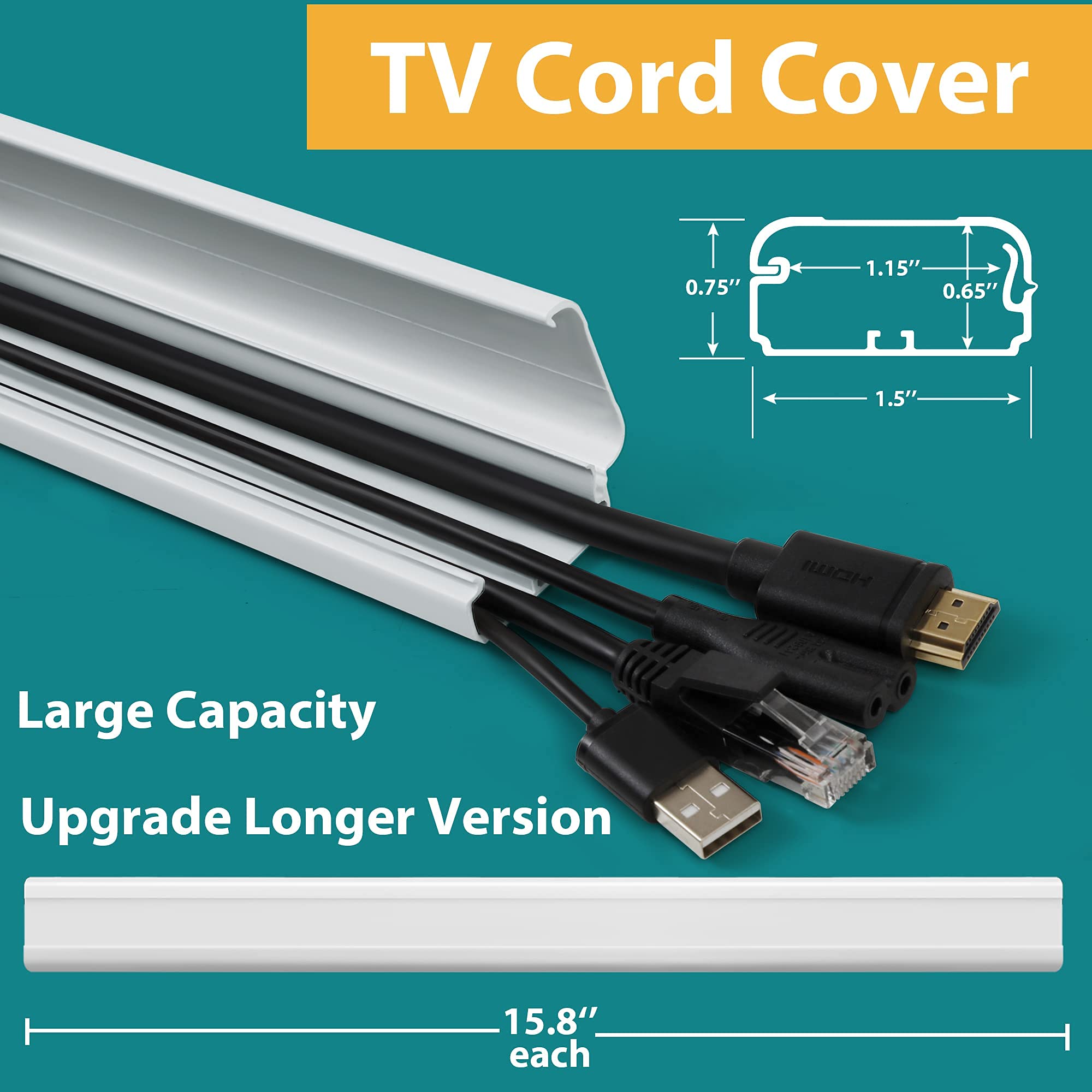 ZhiYo 78-inch Cable Concealer Kit for Wall Mounted TV - 31.5-inch Cord Cover Channel System - Hide Wires for Home Theater, Gaming Setup & Office Organization (White)