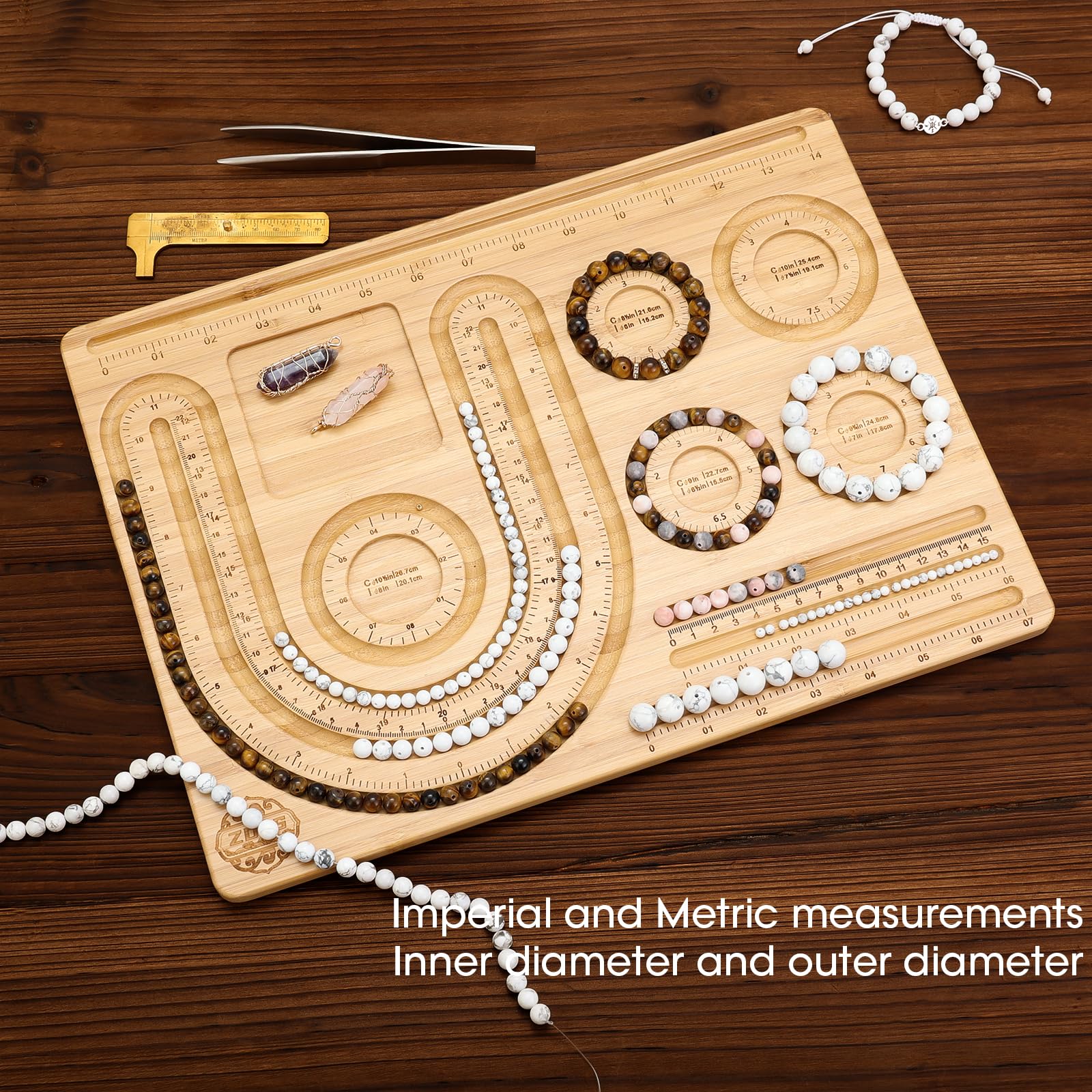 Premium Wooden Beading Board - Jewelry Making Tray with Measurement Guide for DIY Bracelets & Necklaces (15.2 x 11.2 x 0.5 Inches) - Perfect for Crafting, Bead Organizing & Gift Making at Home or Studio