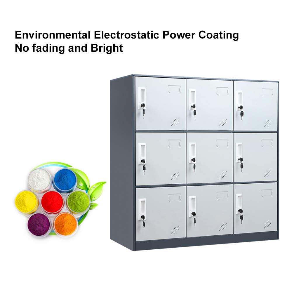 9-Door Metal Storage Cabinet with Card Slot - Heavy Duty Steel Locker for Shoes, Bags & Office Supplies - Perfect for Home, Office, School, Gym & Bank Organization (Gray) - Ideal for Closet Storage, Entryway Organization & Commercial Spaces