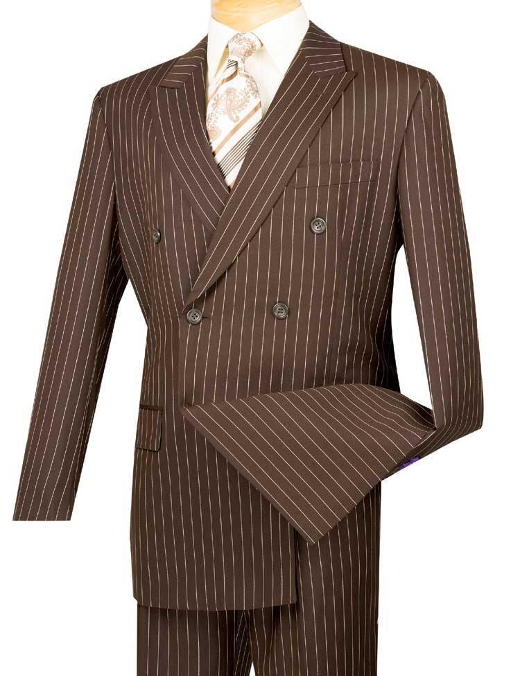 Banker Collection Men's Double Breasted Pinstripe Brown Suit - Premium Business Formal Attire for Office, Weddings & Special Events