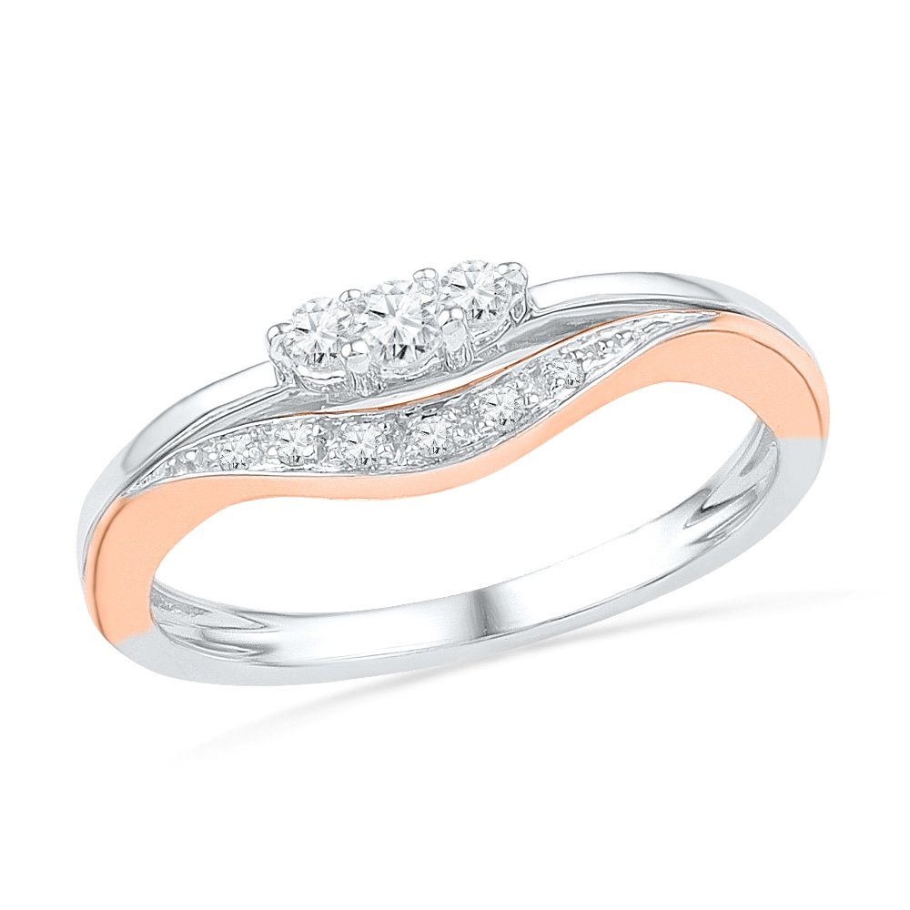10KT Two Tone Round Diamond Fashion Ring (1/6 CTTW) - D-GOLD Elegant Jewelry for Women, Perfect Gift for Anniversary, Engagement & Special Occasions