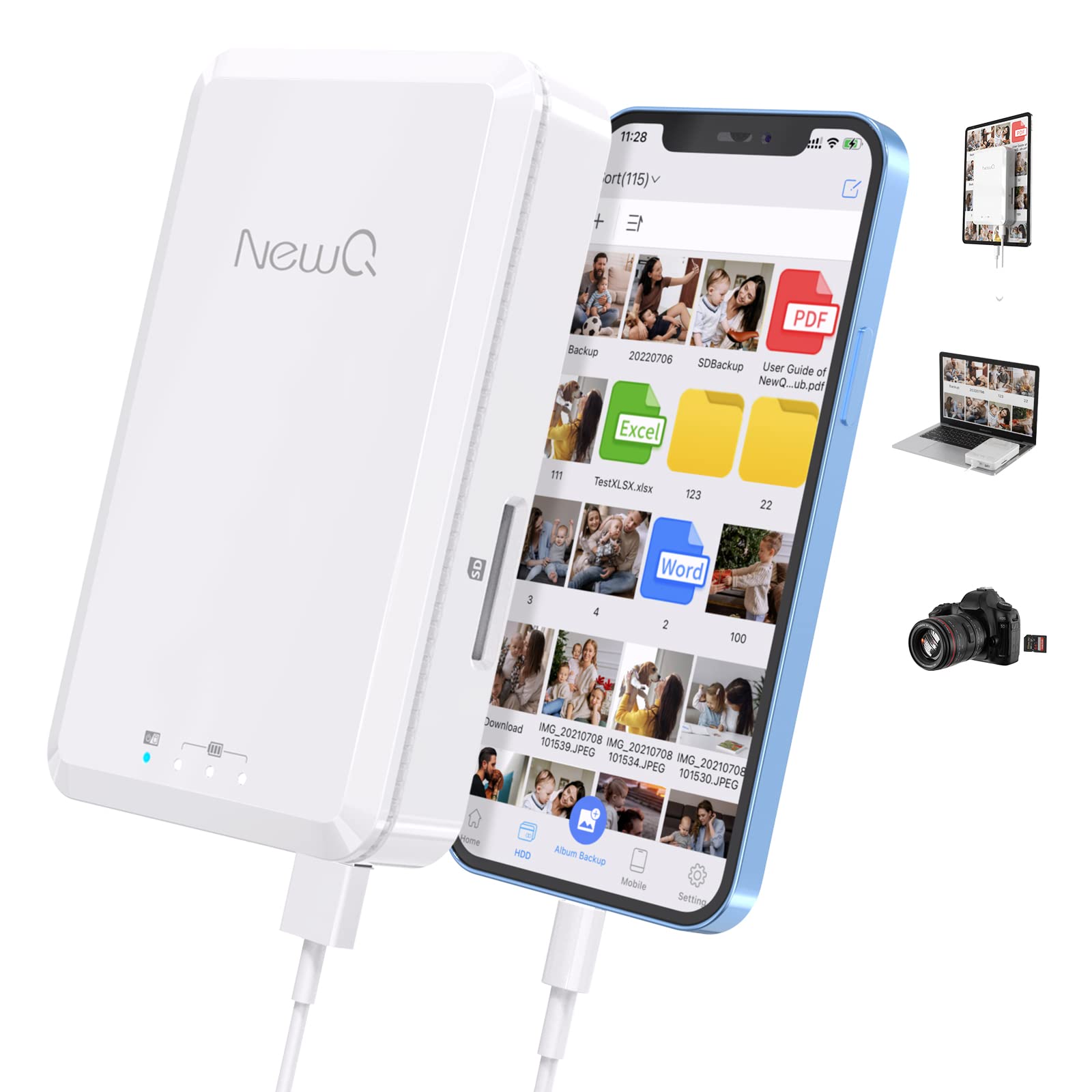 NEWQ 2TB Portable External Hard Drive for iPhone, iPad, Android - USB Flash Drive for Photo, Video & Data Backup | Perfect for Travel, Business & Student Storage Needs