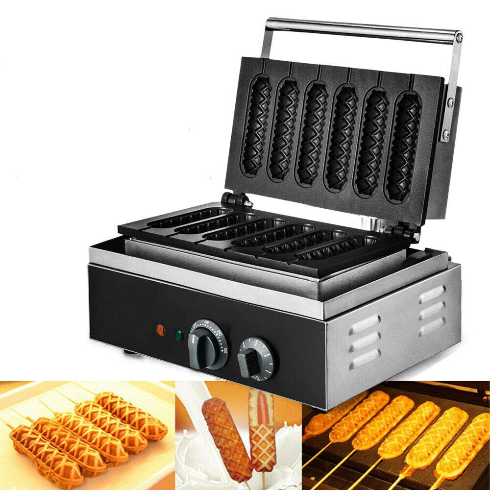 1500W Commercial Stick Waffle Maker - Non-Stick Electric Corn Dog & Sausage Hot Dog Machine - 6pc Stainless Steel 110V for Restaurants, Food Trucks & Home Use - Perfect for Breakfast, Snacks & Street Food Business