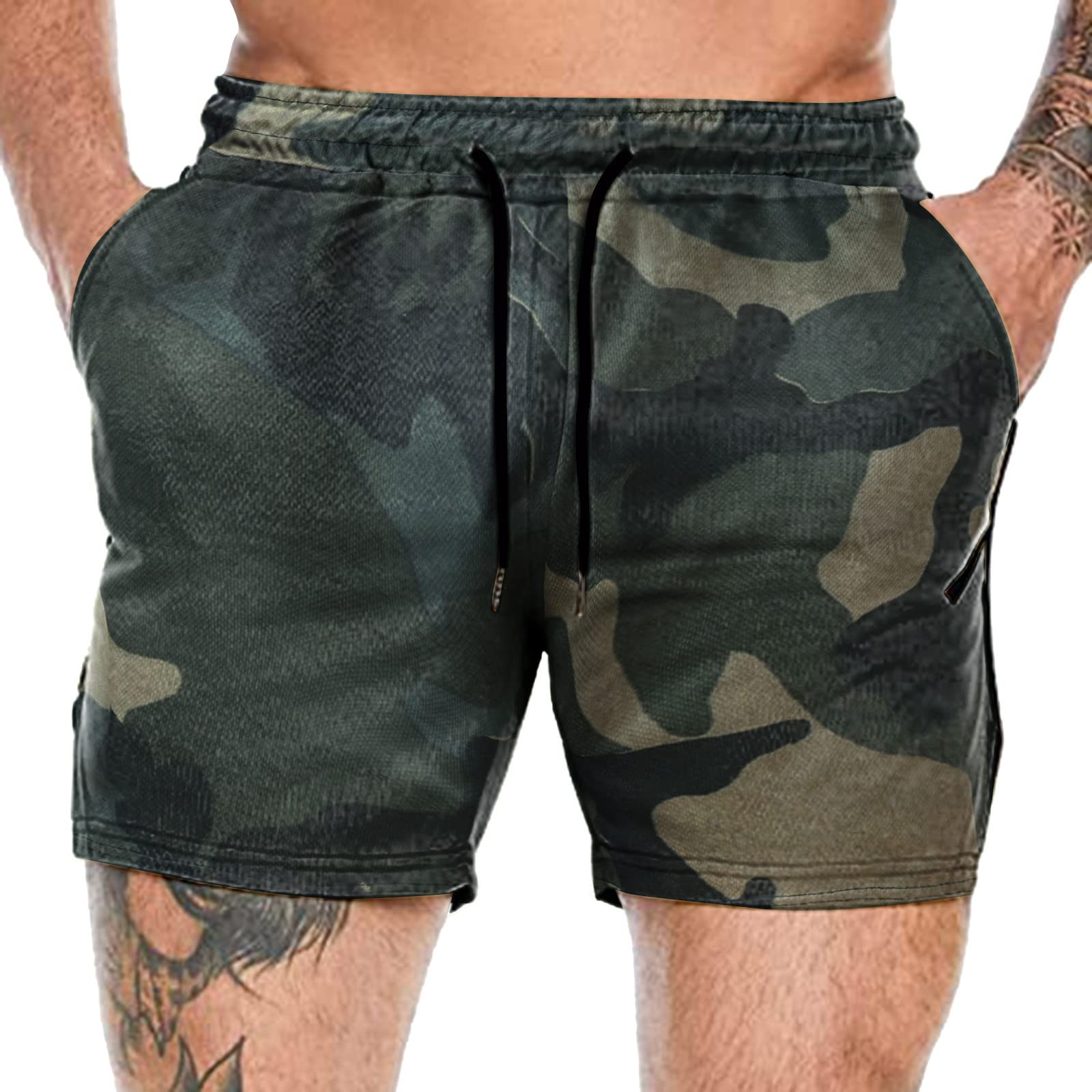 Men's Lightweight Breathable Camo Running Pants with Built-in Shorts - Quick-Dry Mesh Workout Joggers for Gym, Training & Outdoor Sports