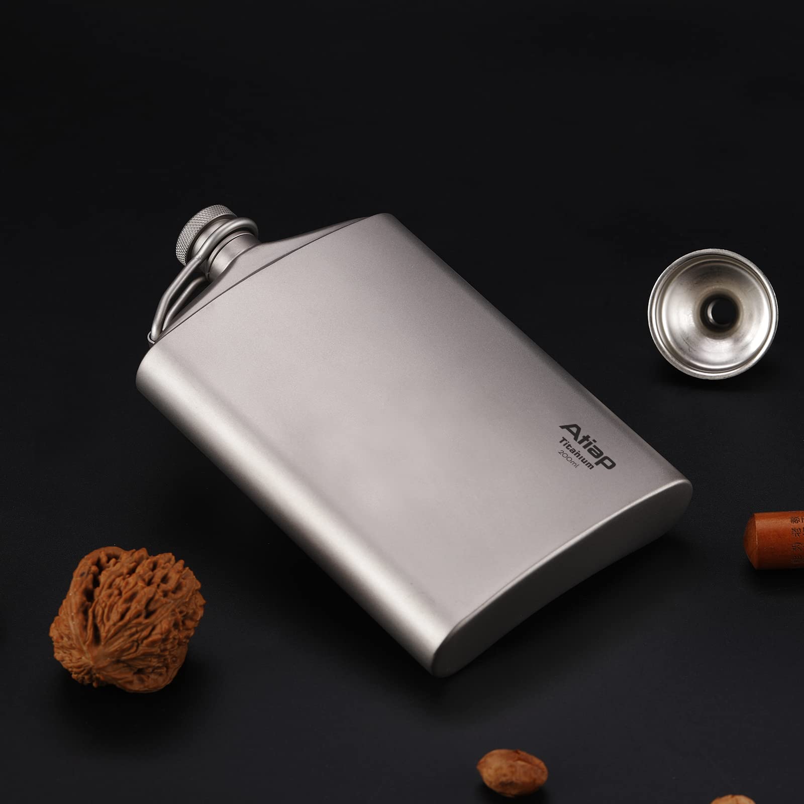 Premium 260ML Titanium Hip Flask with Funnel & Cap - Lightweight Outdoor Portable Liquor Flask for Camping, Hiking, Travel & Gifts