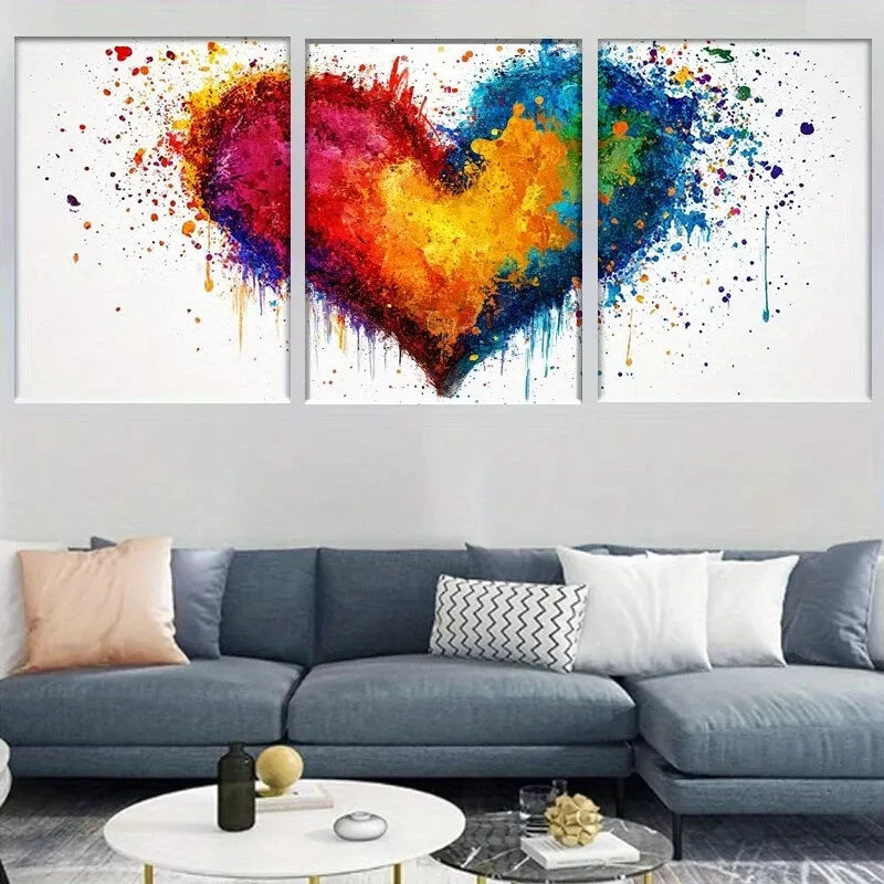 3-Piece Modern Vibrant Abstract Colorful Heart Wall Art Set - Framed Canvas 40x60cm (16x24in) - High Quality Print - 100% Australian Made - Ready to Hang - Perfect for Living Room, Bedroom & Office Decor
