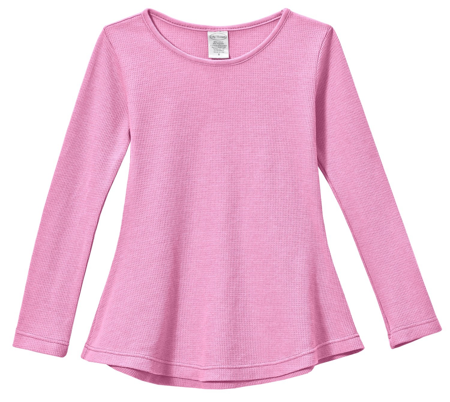 City Threads Big Girls' Thermal Long Sleeve Tunic Shirt Tee Dress - Medium Pink, Size 8 | Warm Winter School Outfit, Party Wear & Playtime Dress for Kids
