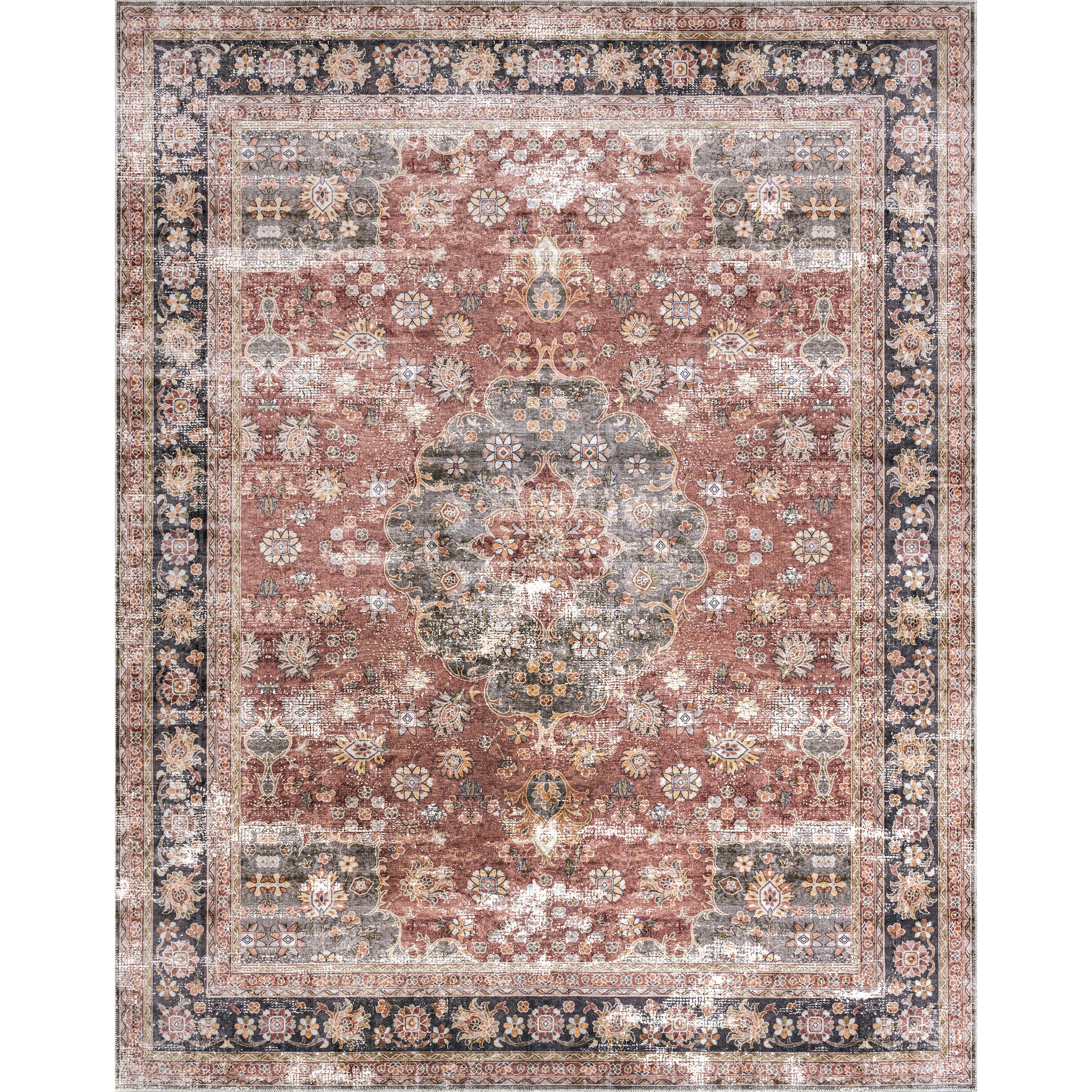 nuLOOM Emelina Traditional Oriental Style Ultra Thin Area Rug 8' x 10' - Machine Washable, Red | Perfect for Living Room, Bedroom & Home Decor