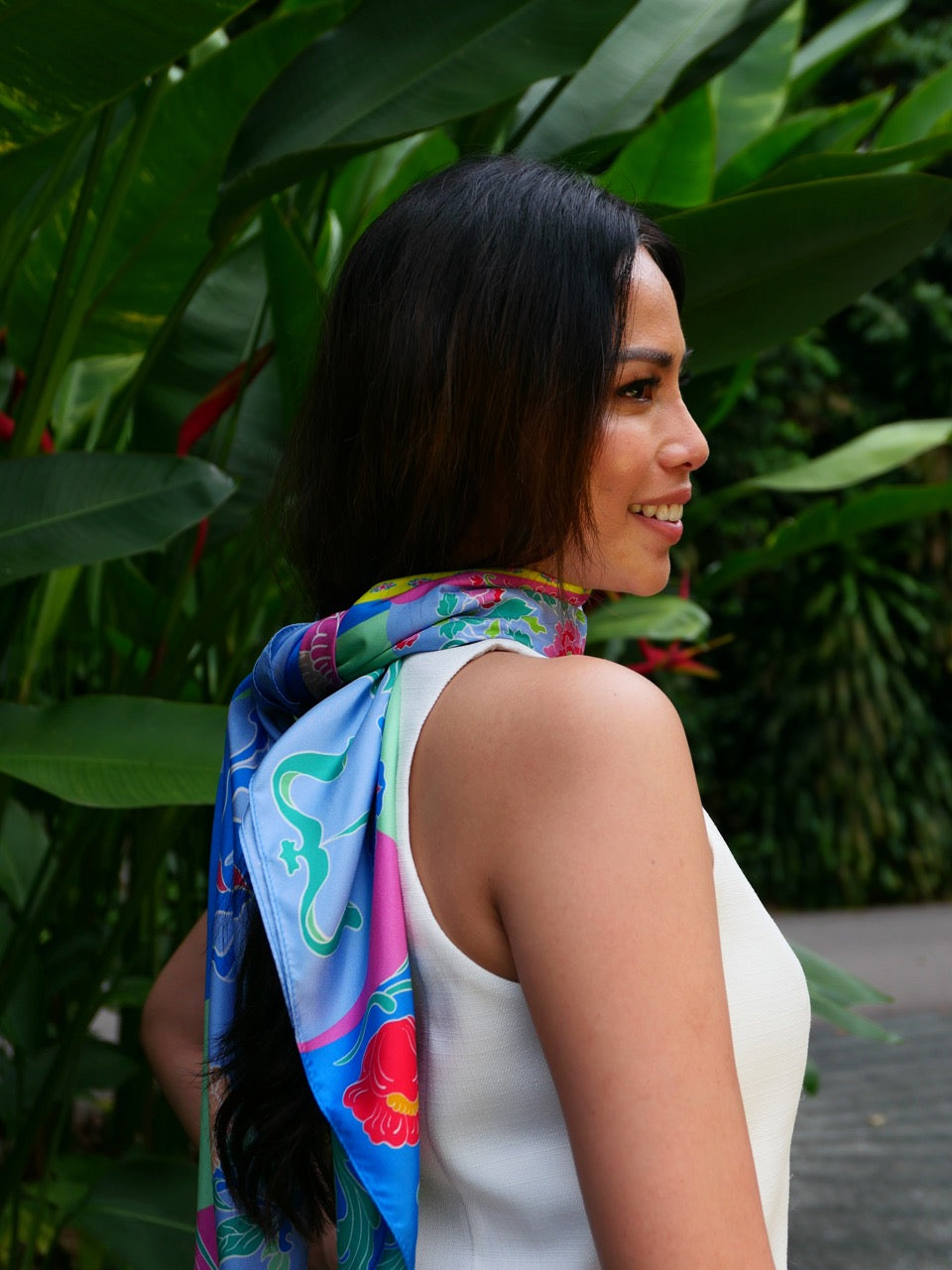 Luxury Peranakan Bricolage Silk Scarf - Premium Handmade Batik Shawl for Women, Elegant Fashion Accessory for Parties, Weddings & Special Occasions