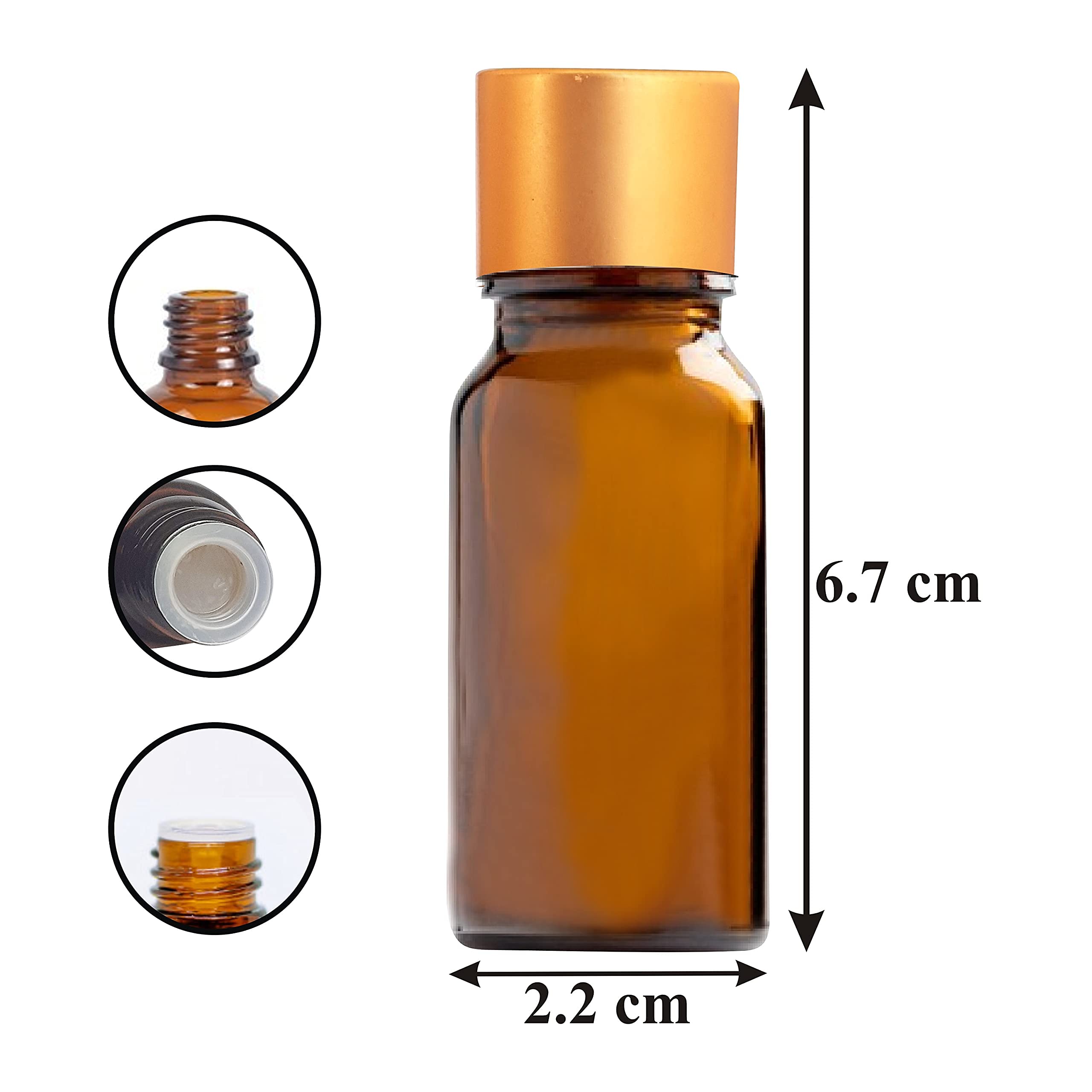 Zenvista 15ml Amber Glass Bottles with Gold Cap - Empty Refillable Essential Oil Containers (Pack of 3) | Perfect for DIY Essential Oils, Aromatherapy, Travel & Gift Giving