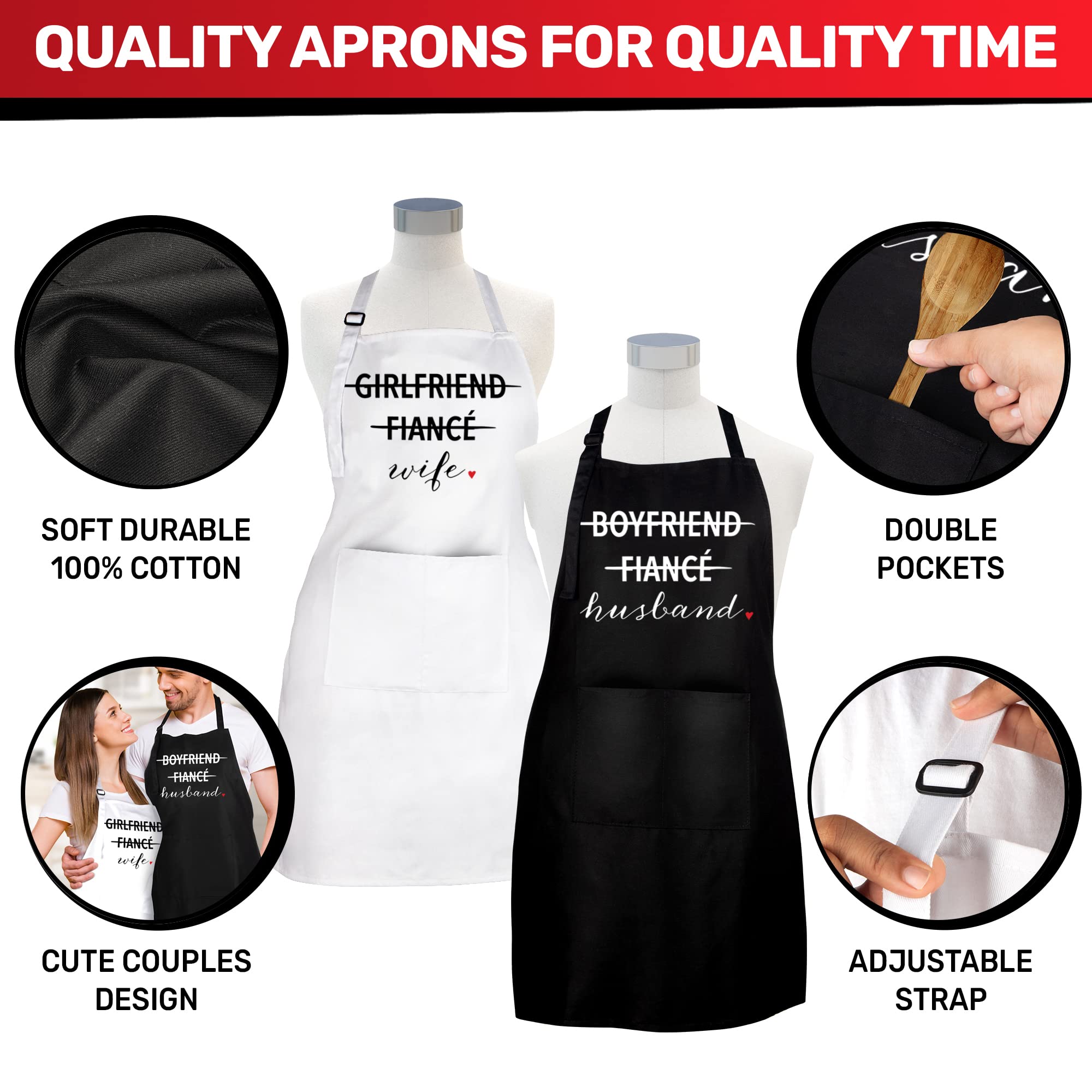 Prazoli His and Hers Aprons Set for Couples - Matching Kitchen Aprons for Boyfriend, Fiance, Husband & Girlfriend, Fiance, Wife - Perfect for Engagement, Bridal Shower, Wedding Registry Gifts - Ideal for Cooking, Baking, BBQ and Romantic Date Nights at Home