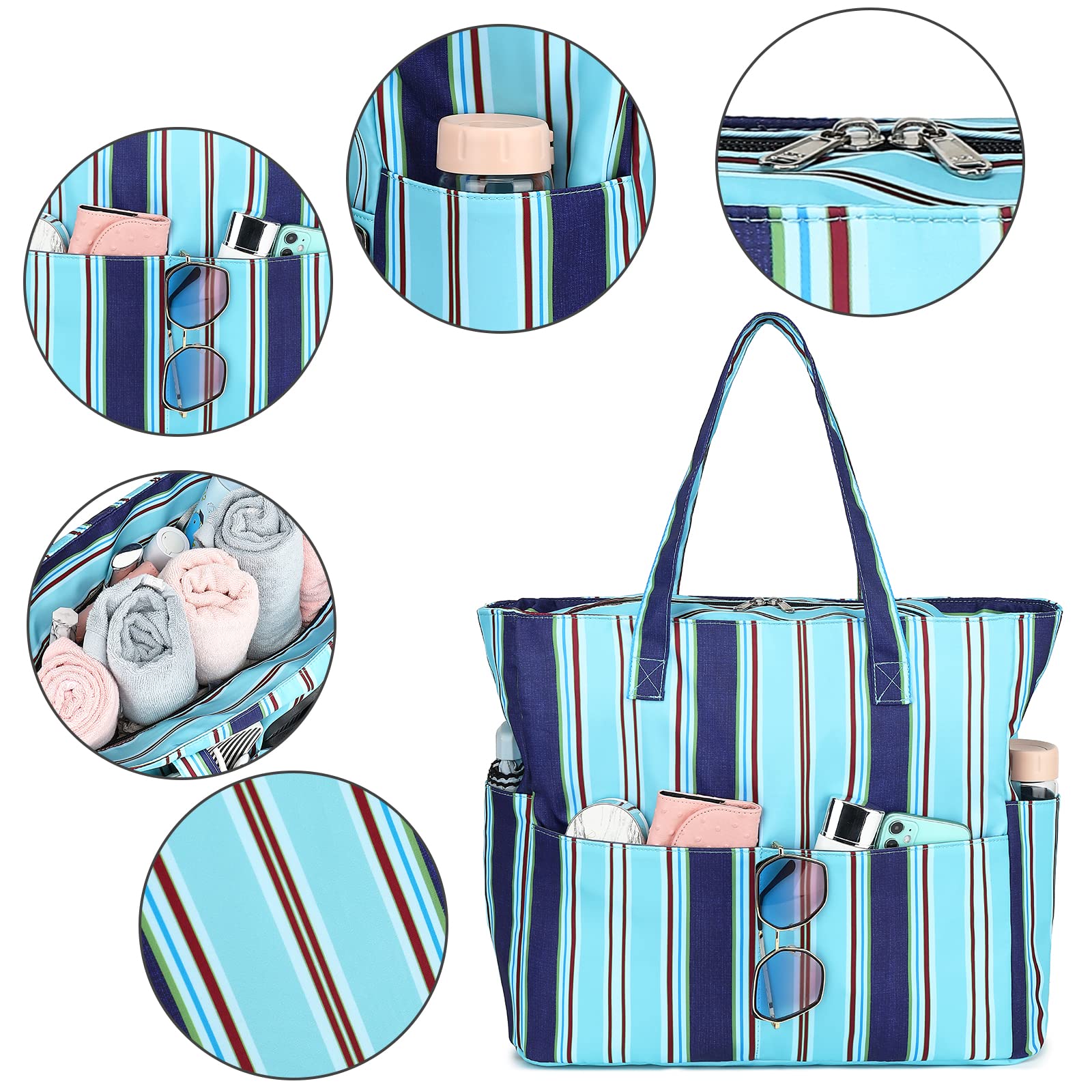 Waterproof & Sandproof Beach Tote Bag for Women - Large Zippered Pool Bag with Wet Pocket - Perfect for Swimming, Gym, Grocery Shopping & Travel Accessories