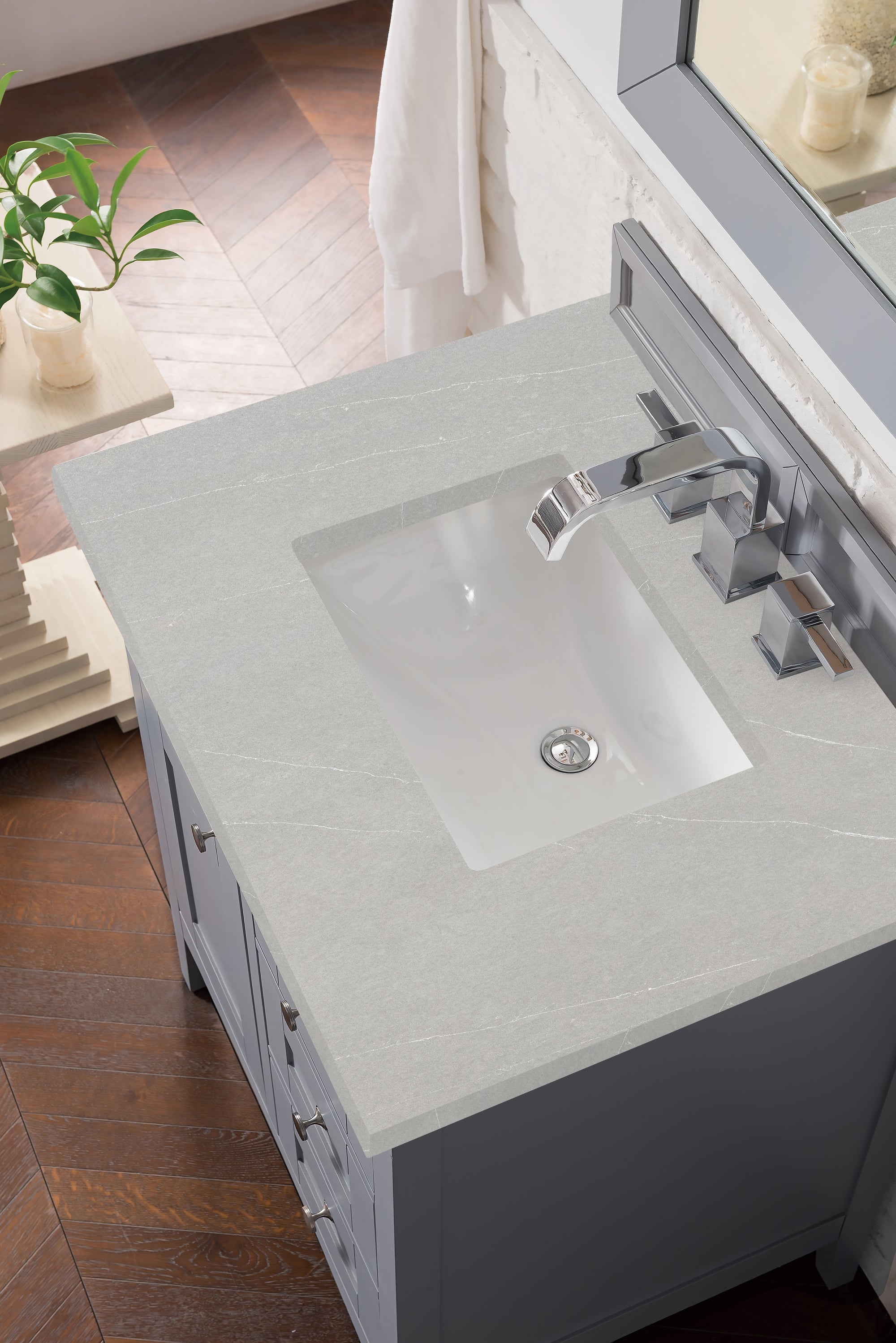 Palisades 30 Inch Single Bathroom Vanity with 3CM Eternal Serena Quartz Top in Silver Gray - Perfect for Modern Master Bathrooms and Powder Rooms