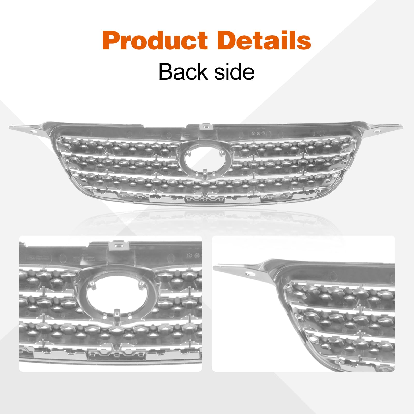 Perfit Liner Front Grille Grill Chrome Molding with Gray Insert for 2005-2008 Toyota Corolla | TO1200278 5310002090 | Perfect for Car Customization & Auto Body Upgrades